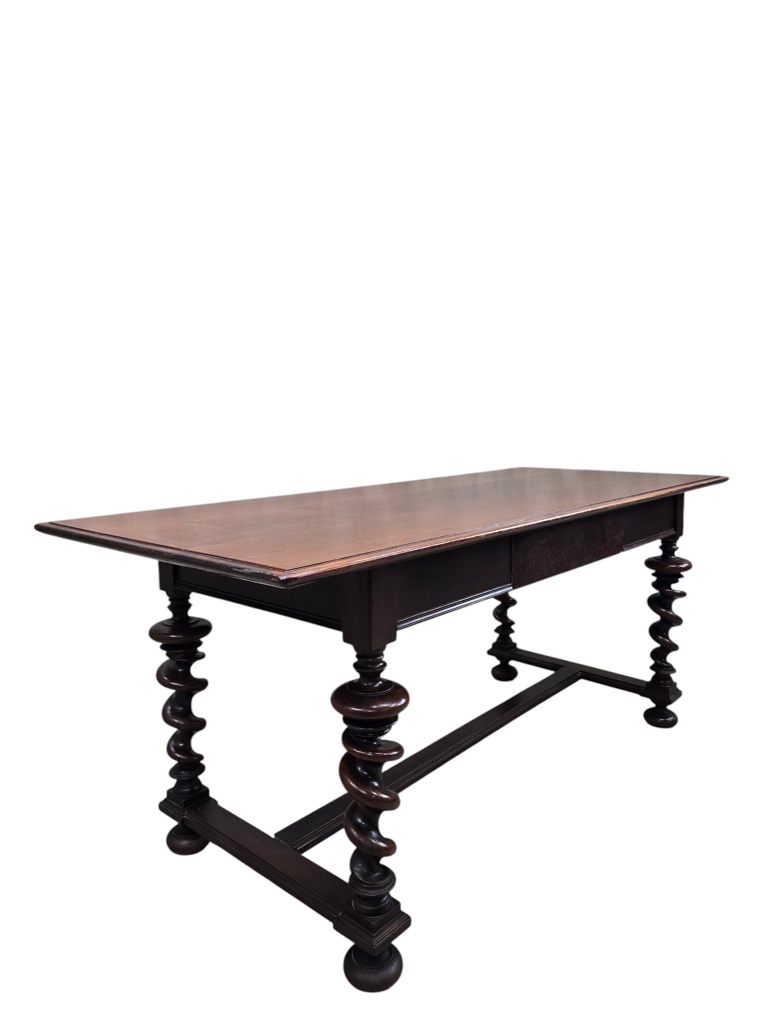 Antique Jacobean Revival Style Barley Twist Desk with High Back Chair