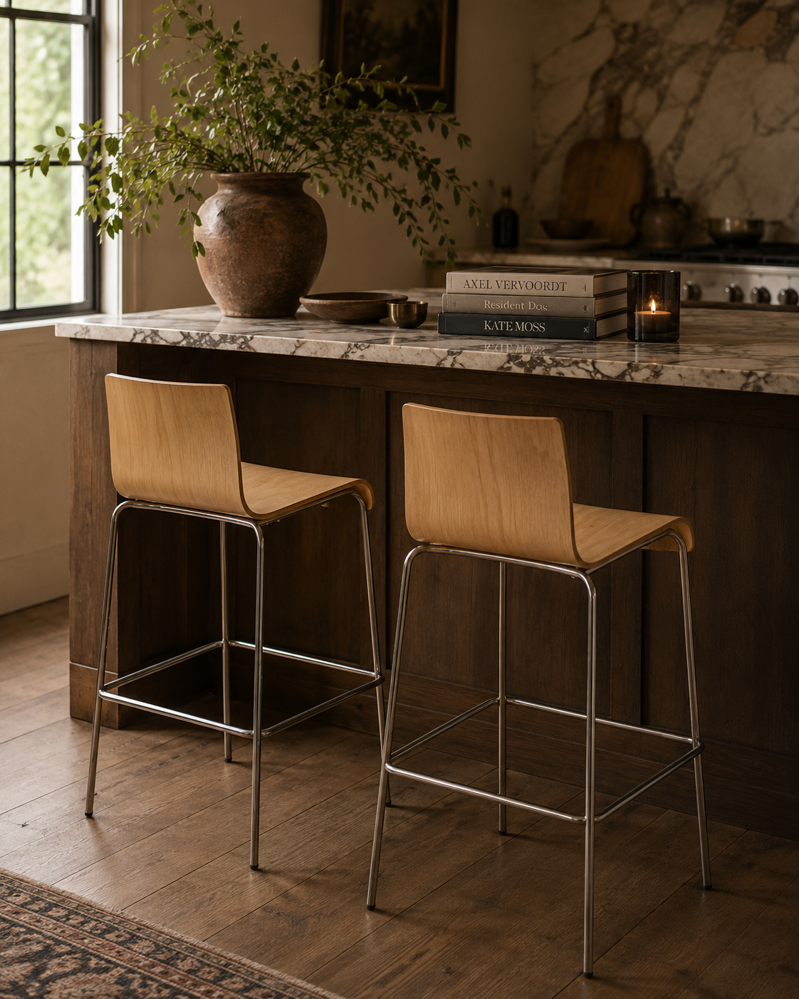 Vintage Postmodern Italian Bentwood Wave Bar Stools - Pair