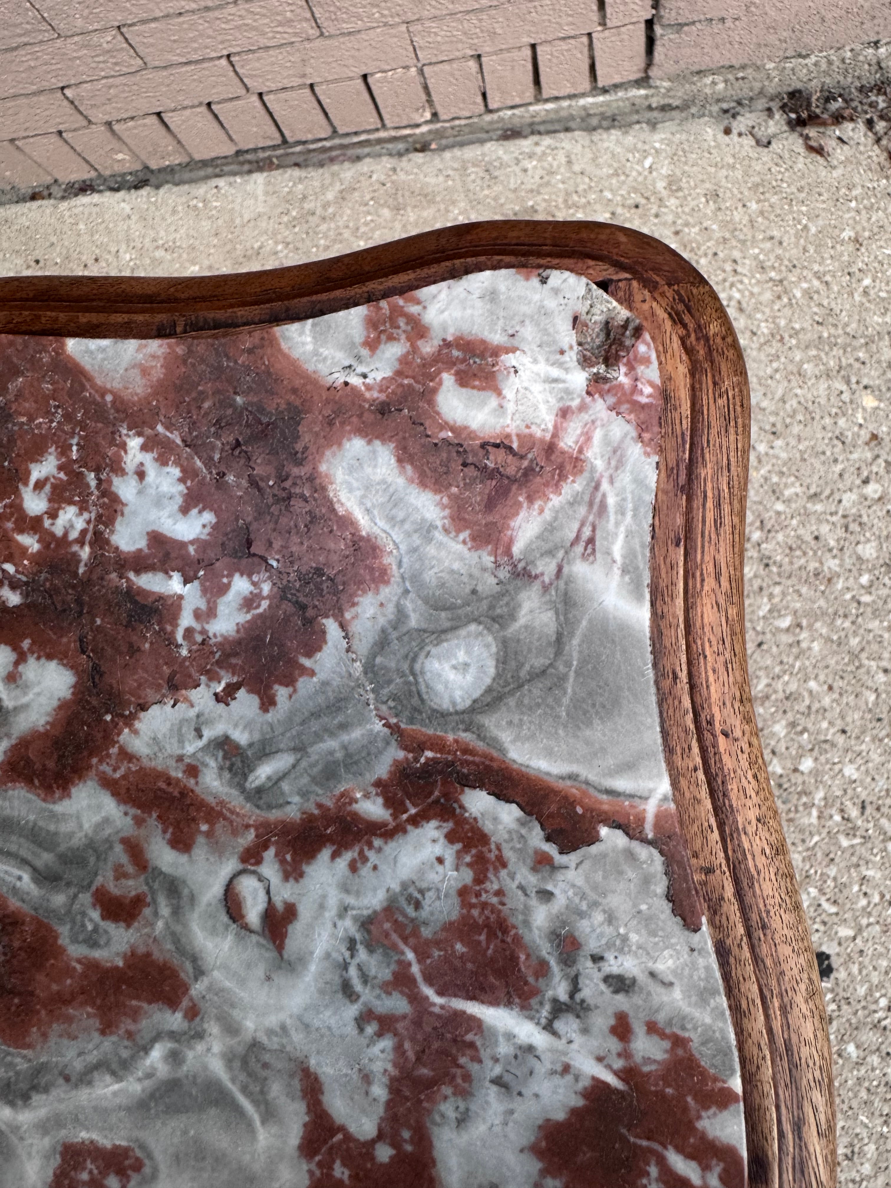 Antique French Louis XV Style Marble Top Smoking Accent Storage Table