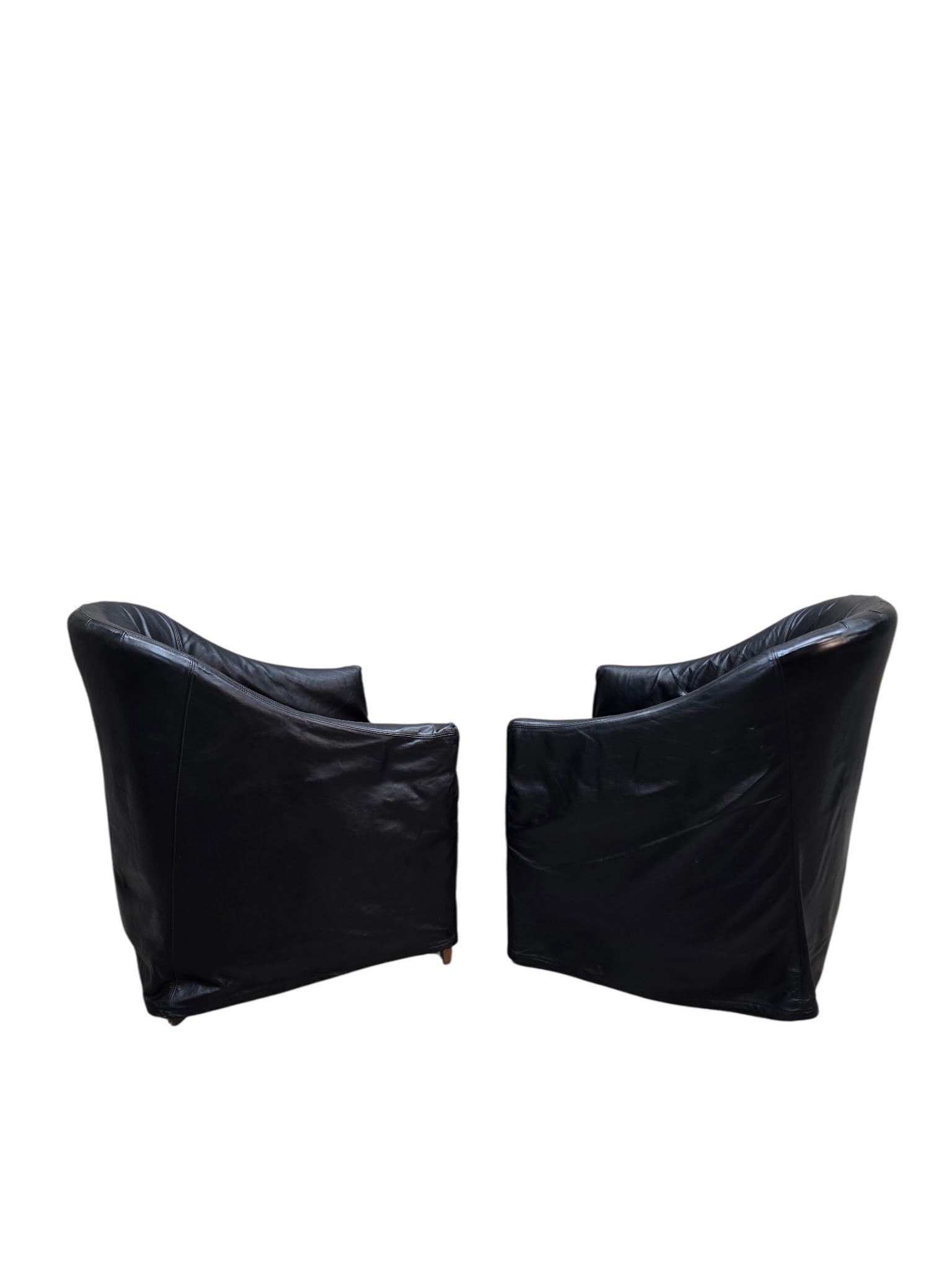Vintage Barrel Back Club Chairs in Black Leather by Niedermaier - Pair