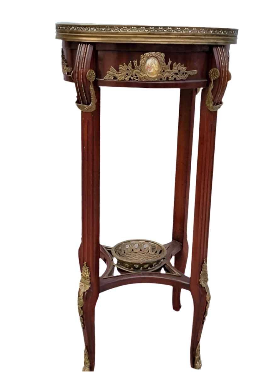 Antique French Louis XVI Style Mahogany with Brass Ormolu Accent Table