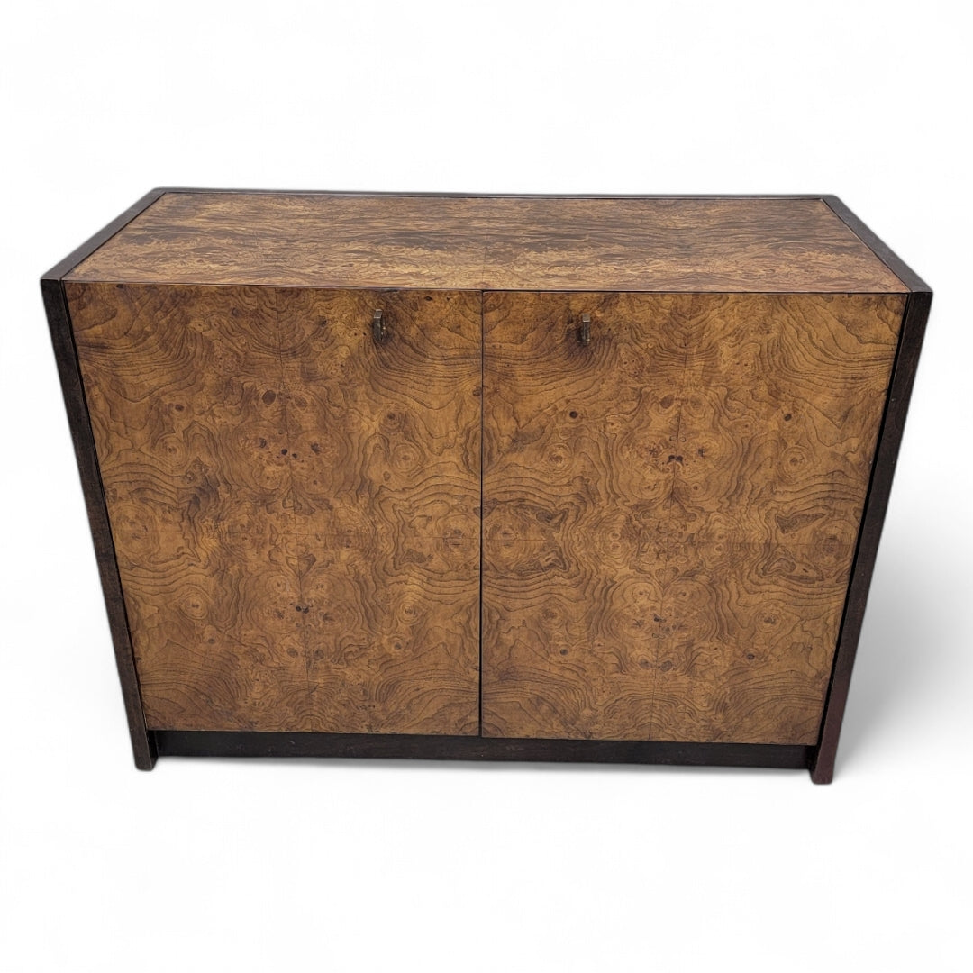 New - Mid Century Modern Milo Baughman Style Burl Wood & Brass Side Table by Century Furniture