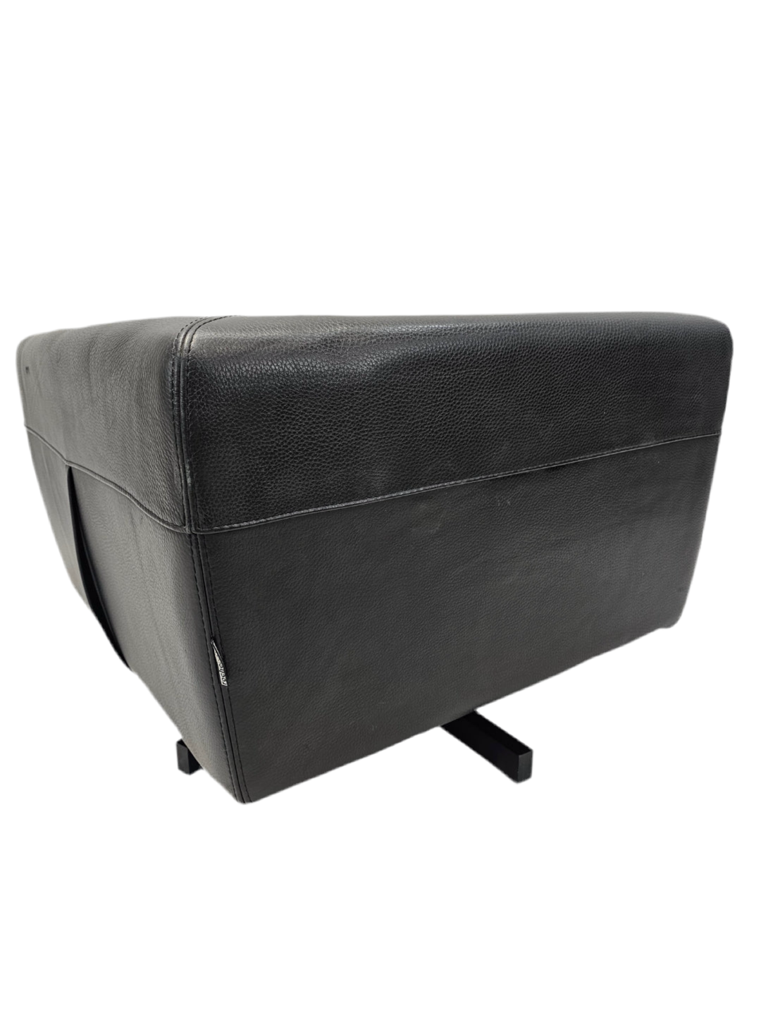 Mid Century Modern Roche Bobois Swivel Lounge Chair in Black Leather