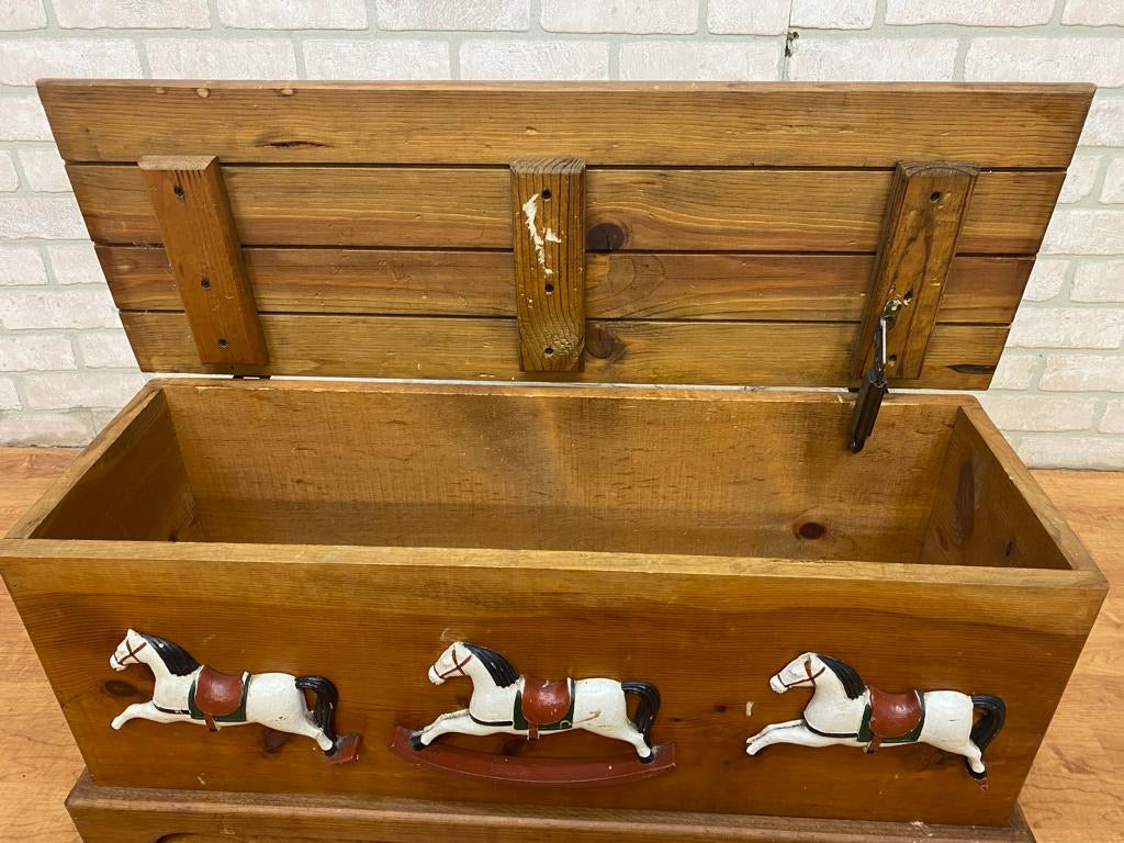 Vintage French Country Style Cedar Rocking Horse Farmhouse Storage Chest