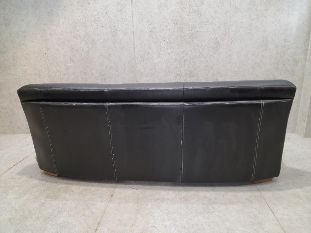 Vintage German Curved Black Leather Mandalay Sofa By W. Schillig
