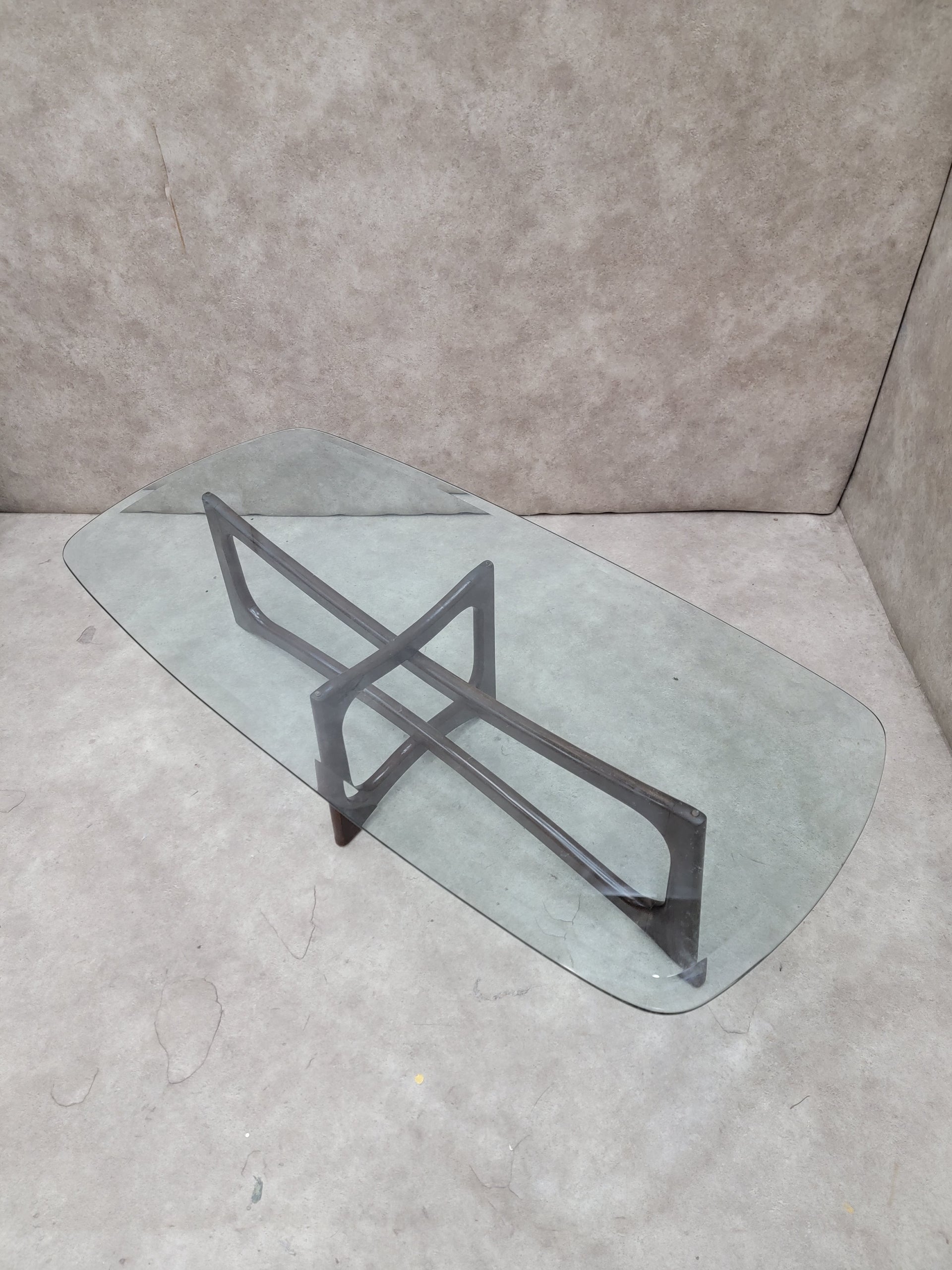 Mid Century Modern Adrian Pearsall Style Bowtie with Rectangular Glass Top Coffee Table