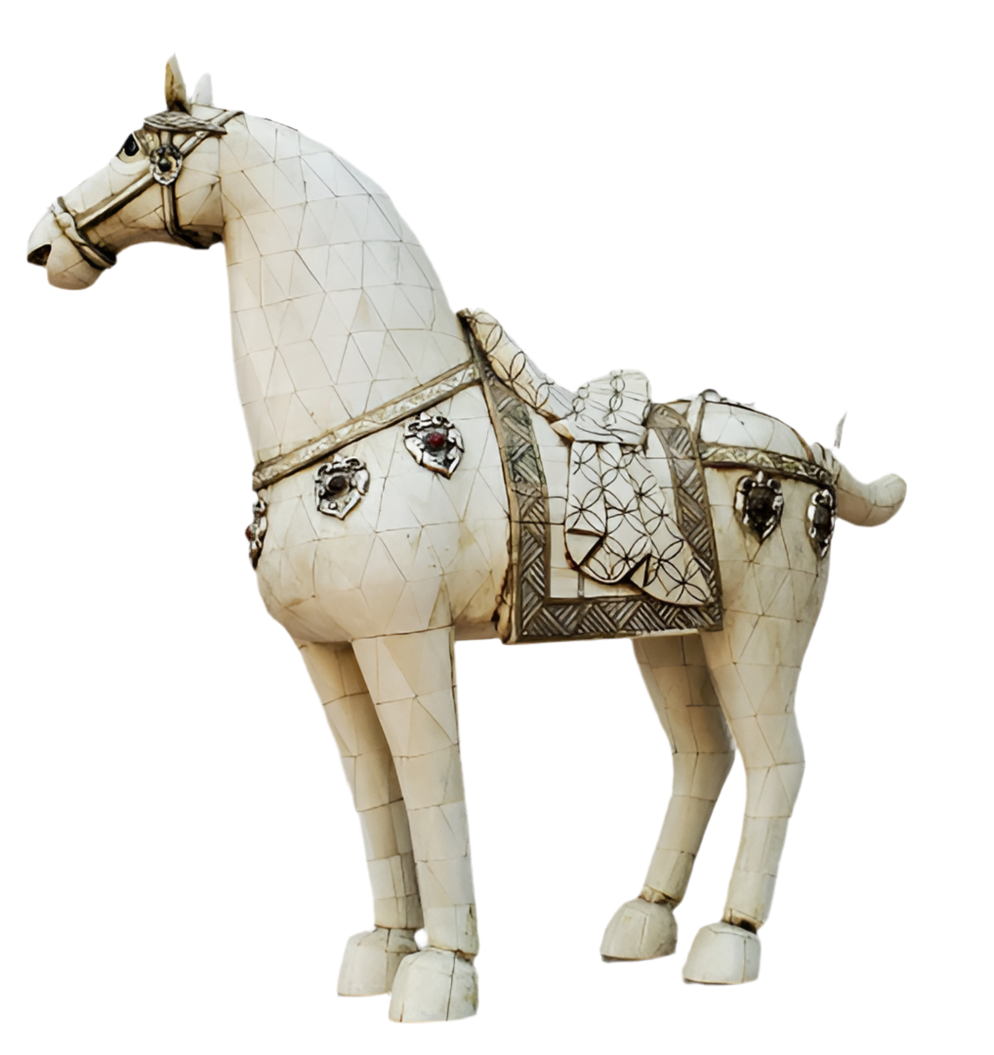 Vintage Tessellated Bone Tile Horse Statue