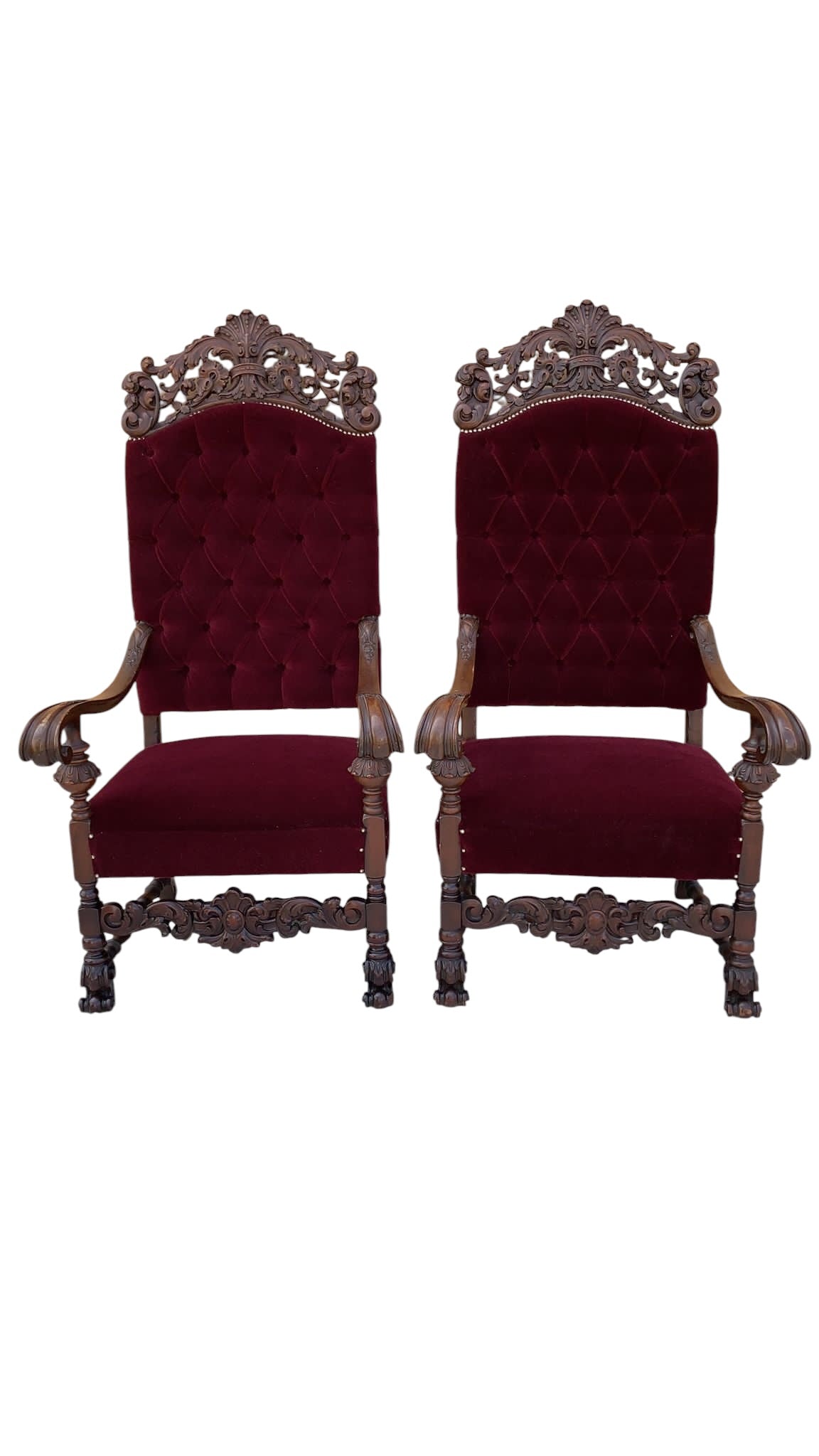 Antique French Regency Style Caved Throne Chairs Newly Reupholstered  - Pair