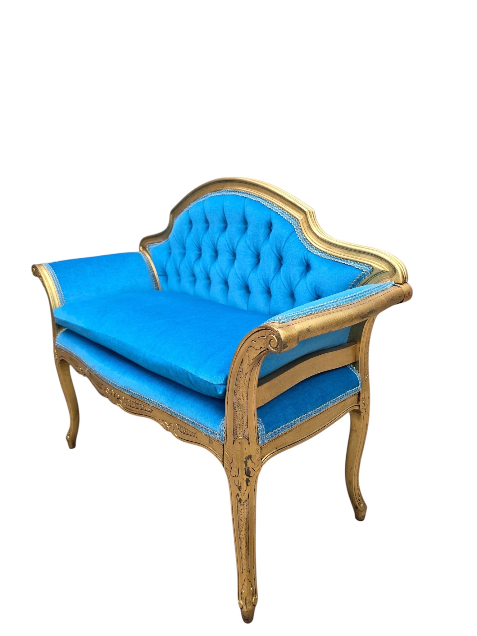 Antique French Tufted Petite Bench Newly Reupholstered