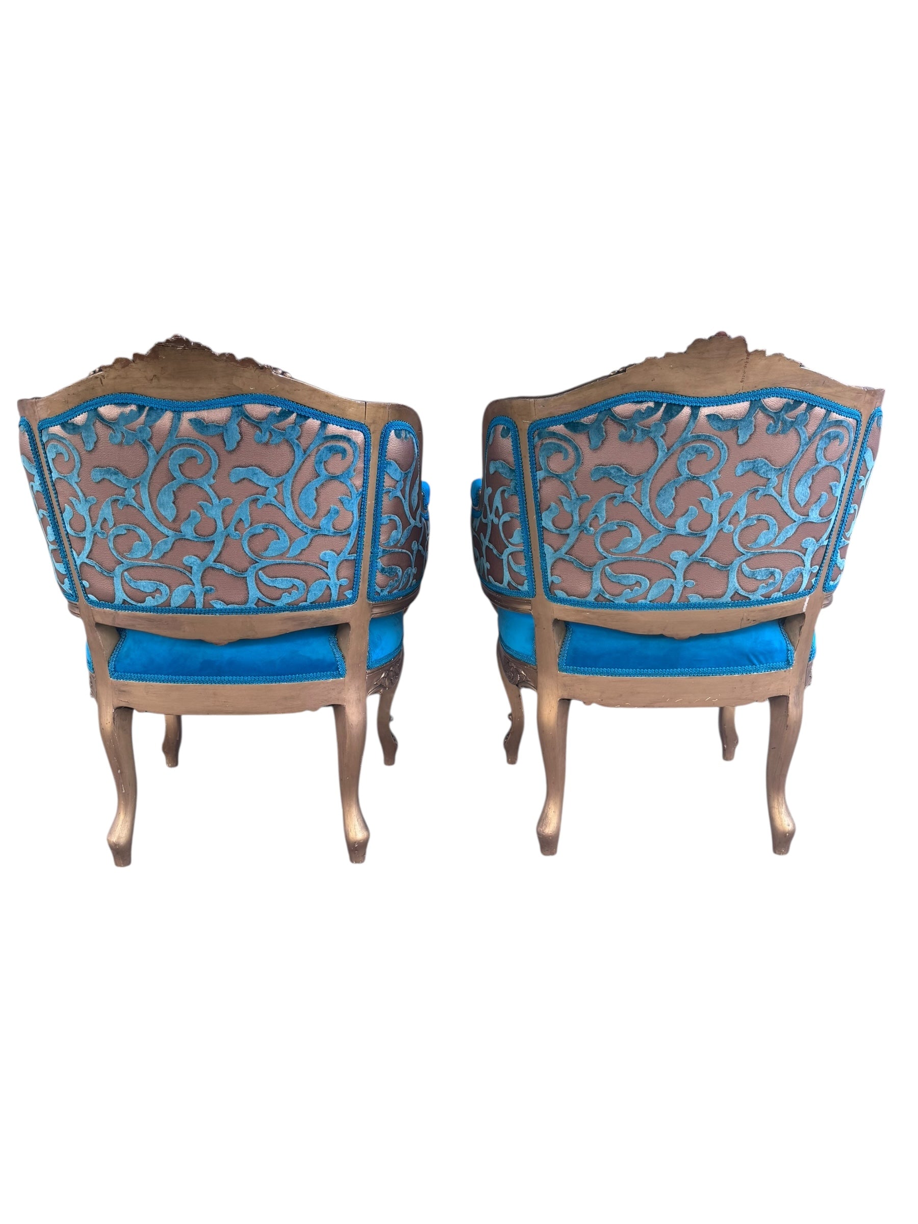Antique French Louis XV Style Carved Bergere Giltwood Chairs - Pair