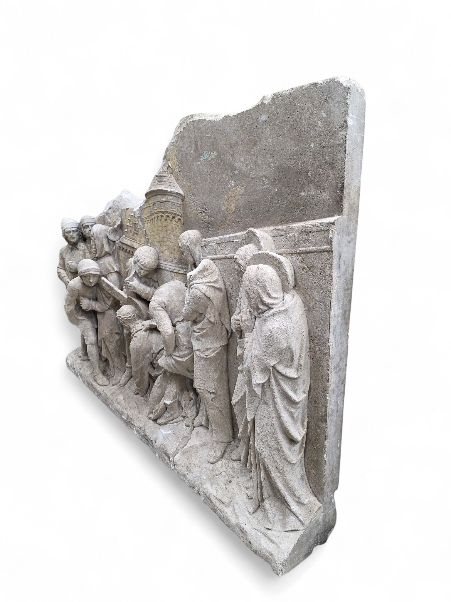 Antique Monumental European "Stations of The Cross" Stone Relief Panels — Pair