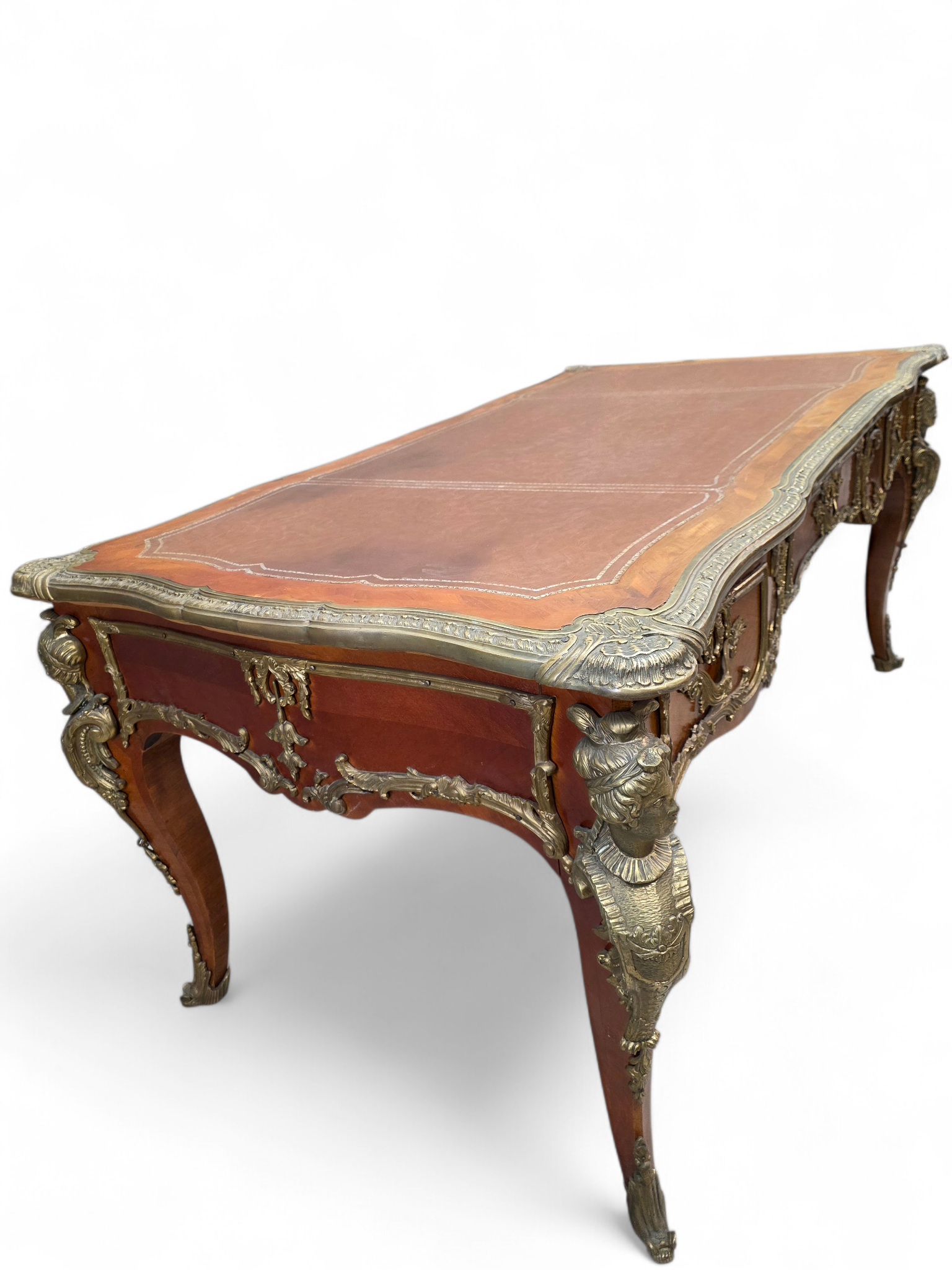 Antique Louis XV Style Inlaid Bureau Plat Writing Desk