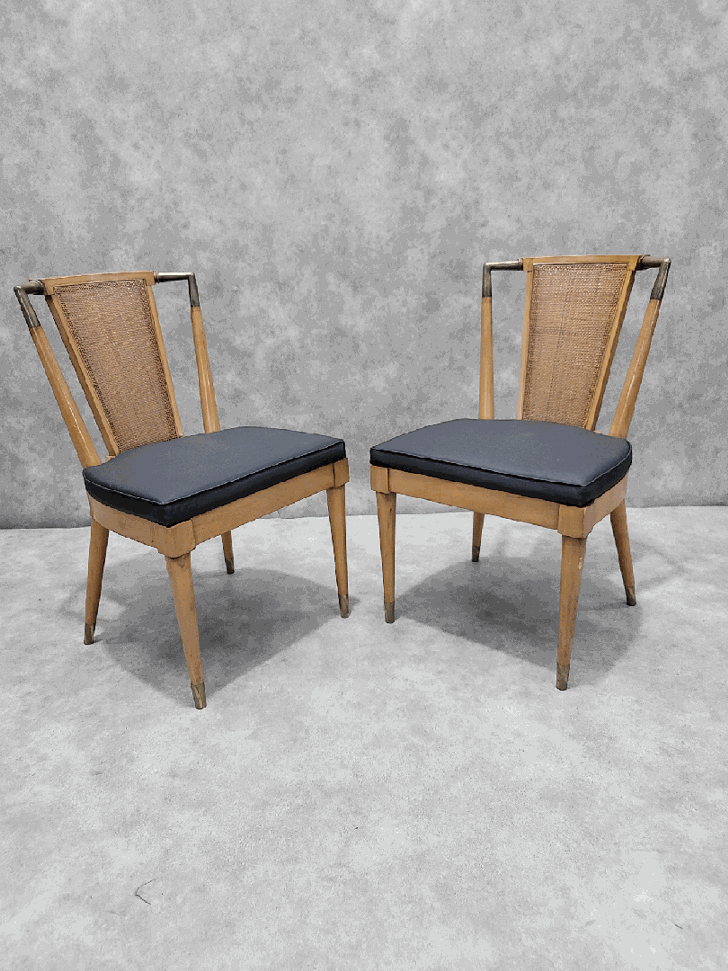 NEW - Mid Century Modern Metz Cane Back Dining Chairs by William Clingman - Set of 4