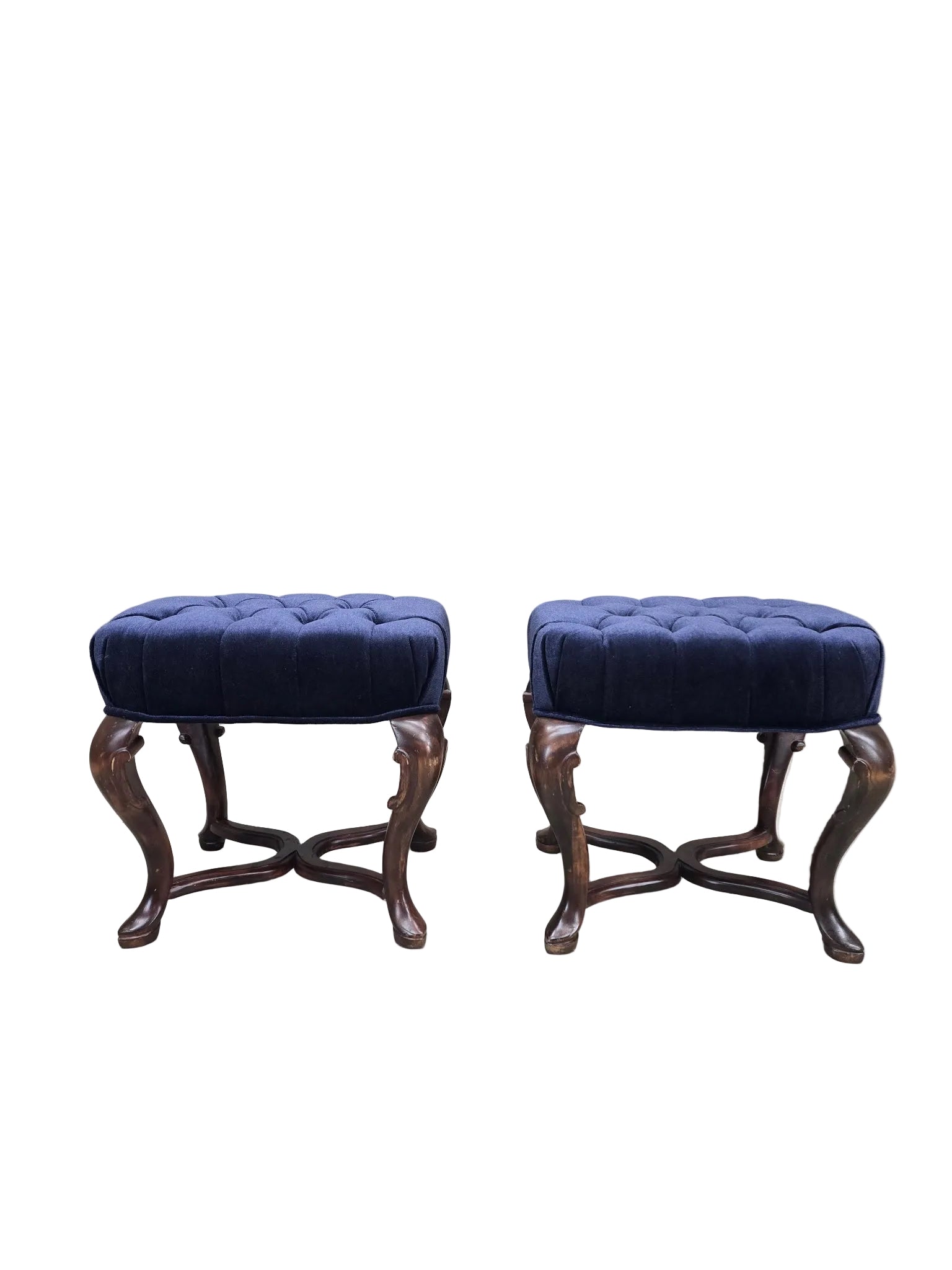 New - Antique Carved Ottomans Newly Reupholstered  - Pair