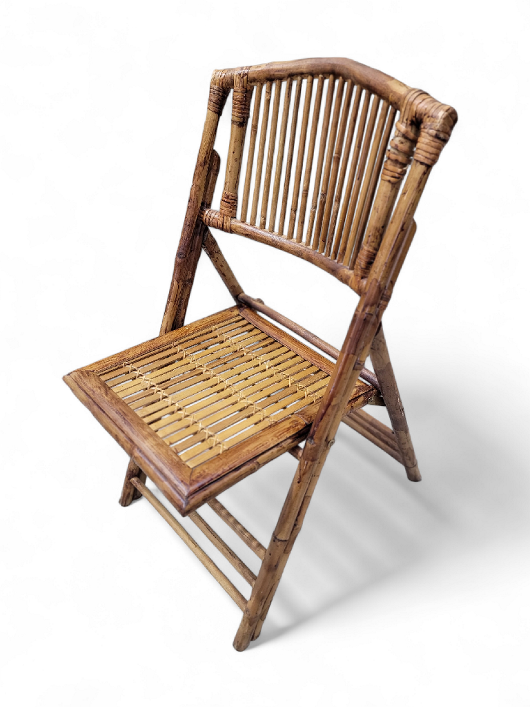 NEW - Mid-Century Set of 6 British Colonial Styled Bamboo Folding Chairs w/2 Folding Bamboo Side Tables - 8 piece set