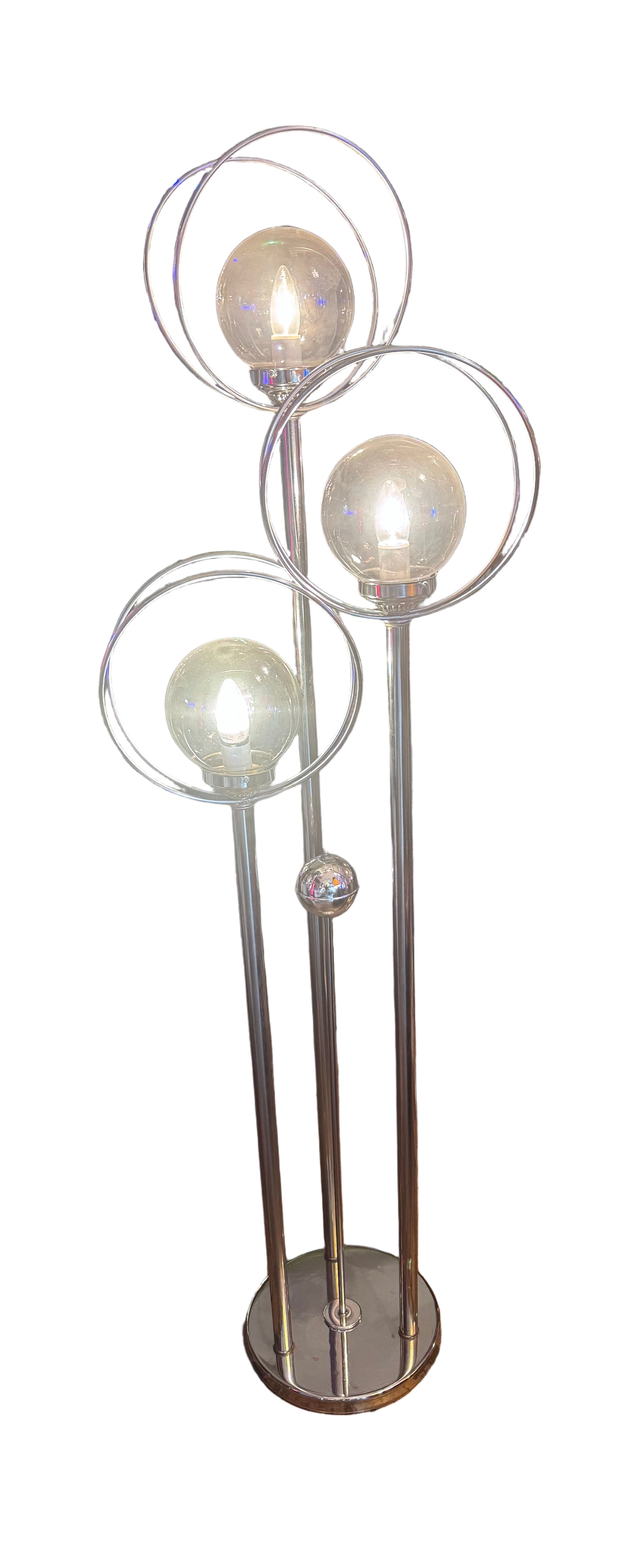 Mid Century Modern Chrome 3 Light Orb Floor Lamp