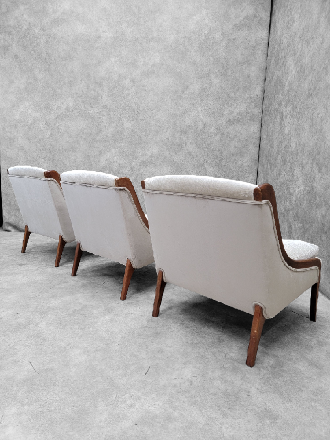 Mid Century Modern Ben Seibel Slipper Chairs Set Newly Upholstered in Velvet - 3 Piece Set