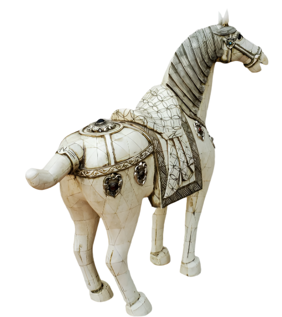 Vintage Tessellated Bone Tile Horse Statue