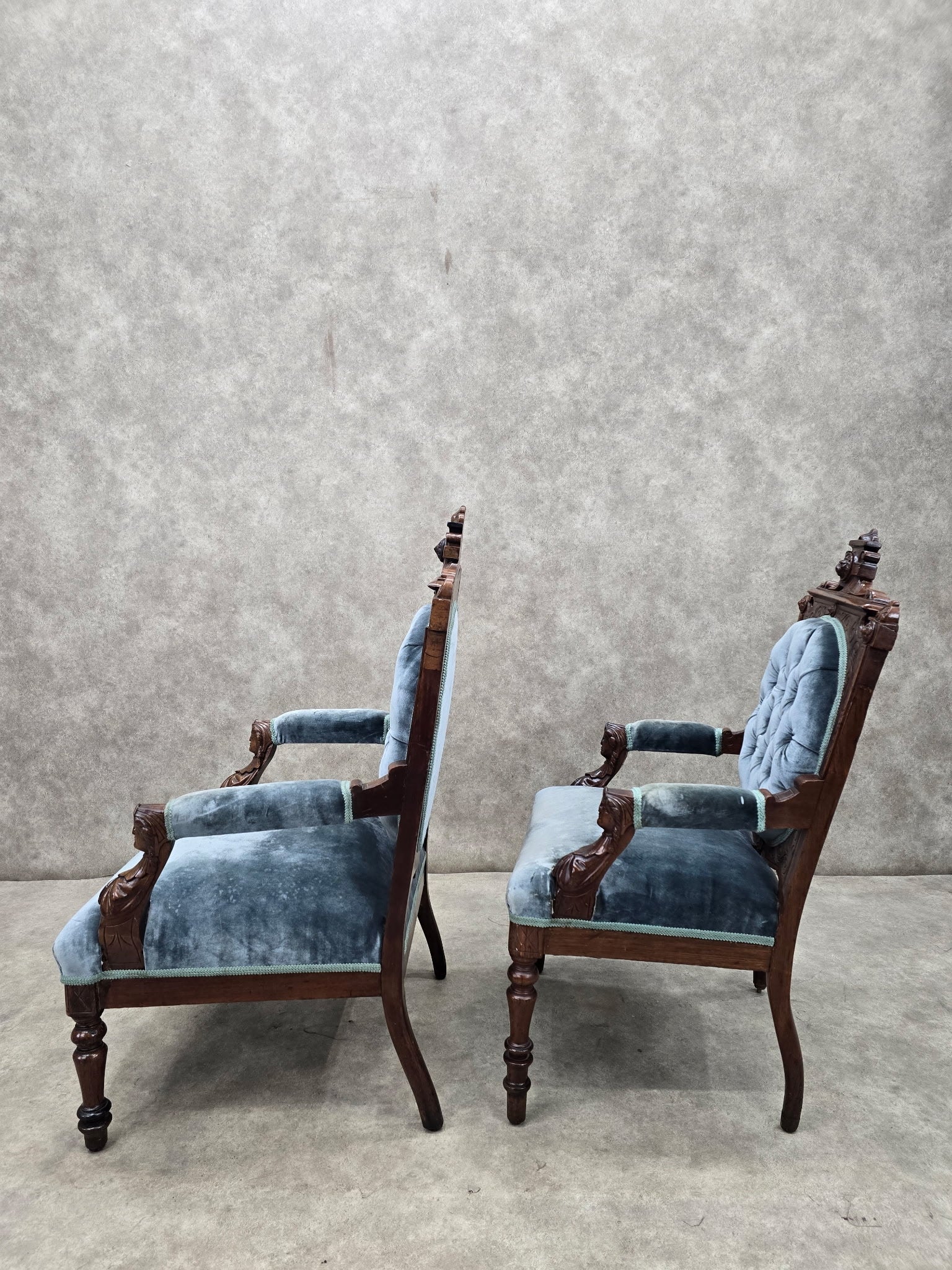 new - Antique Renaissance Revival Carved Chairs by John Jelliff - Set of 2