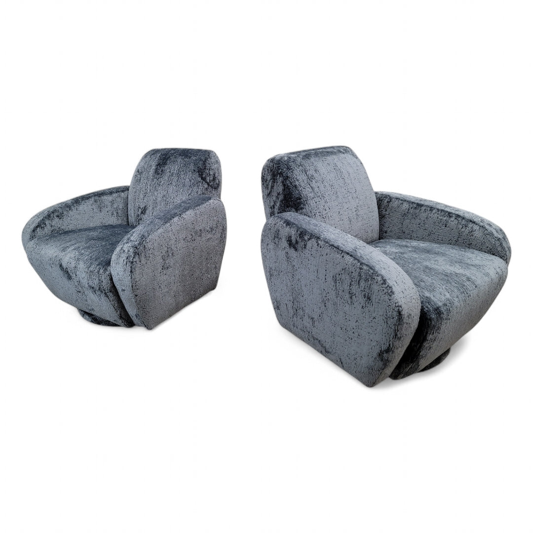 Postmodern Vladimir Kagan for Preview Swivel Lounge Chairs Newly Upholstered in Italian Boucle - Pair