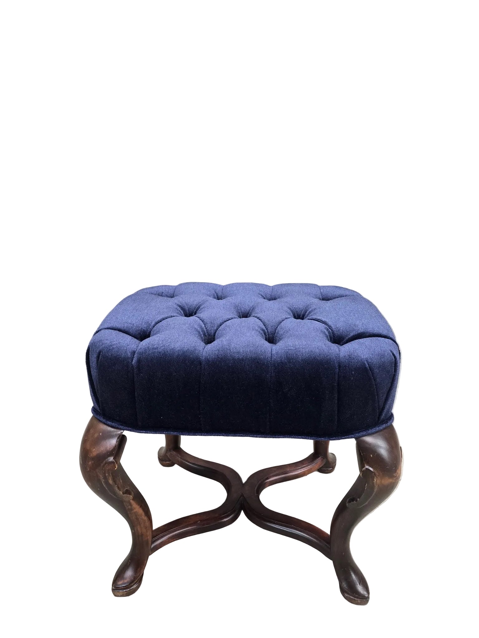 New - Antique Carved Ottomans Newly Reupholstered  - Pair