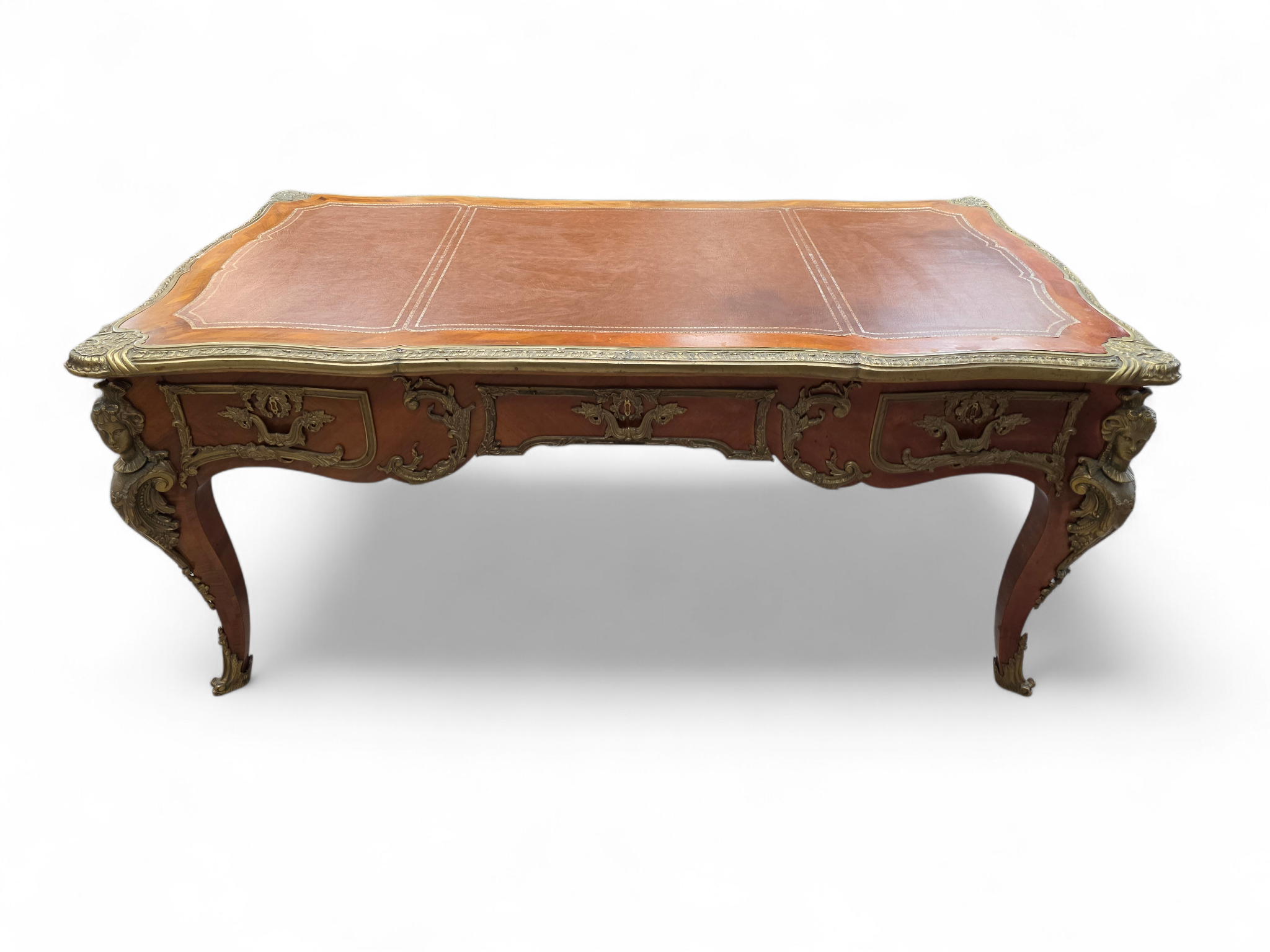 Antique Louis XV Style Inlaid Bureau Plat Writing Desk