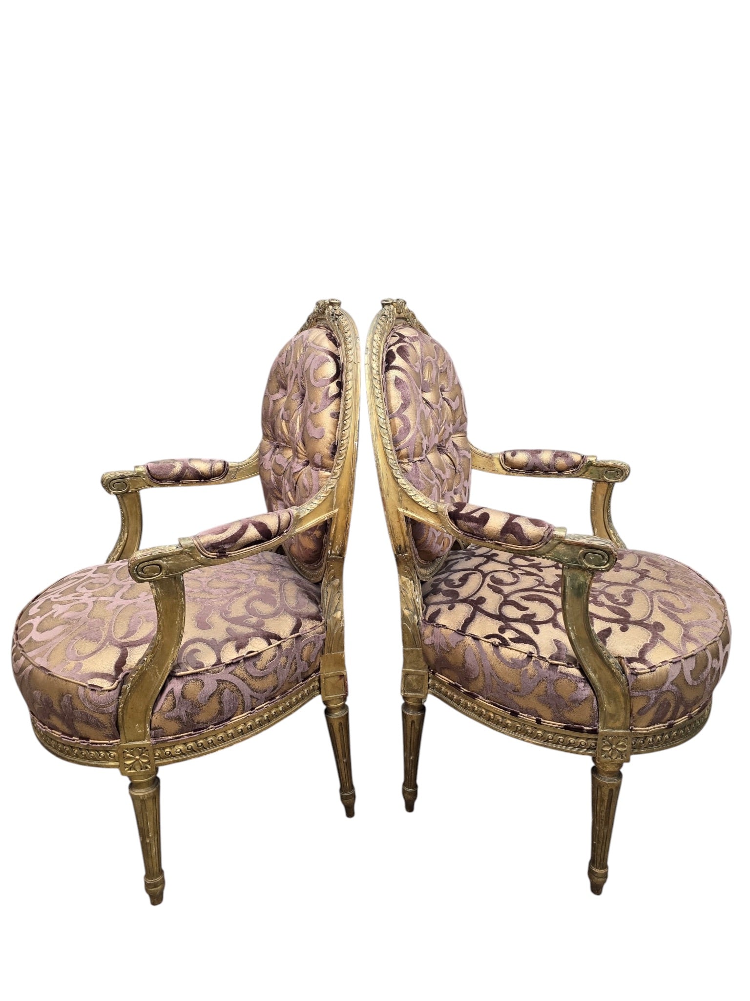 Antique French Louis XV Style Fauteuil Chairs Newly Reupholstered - Pair