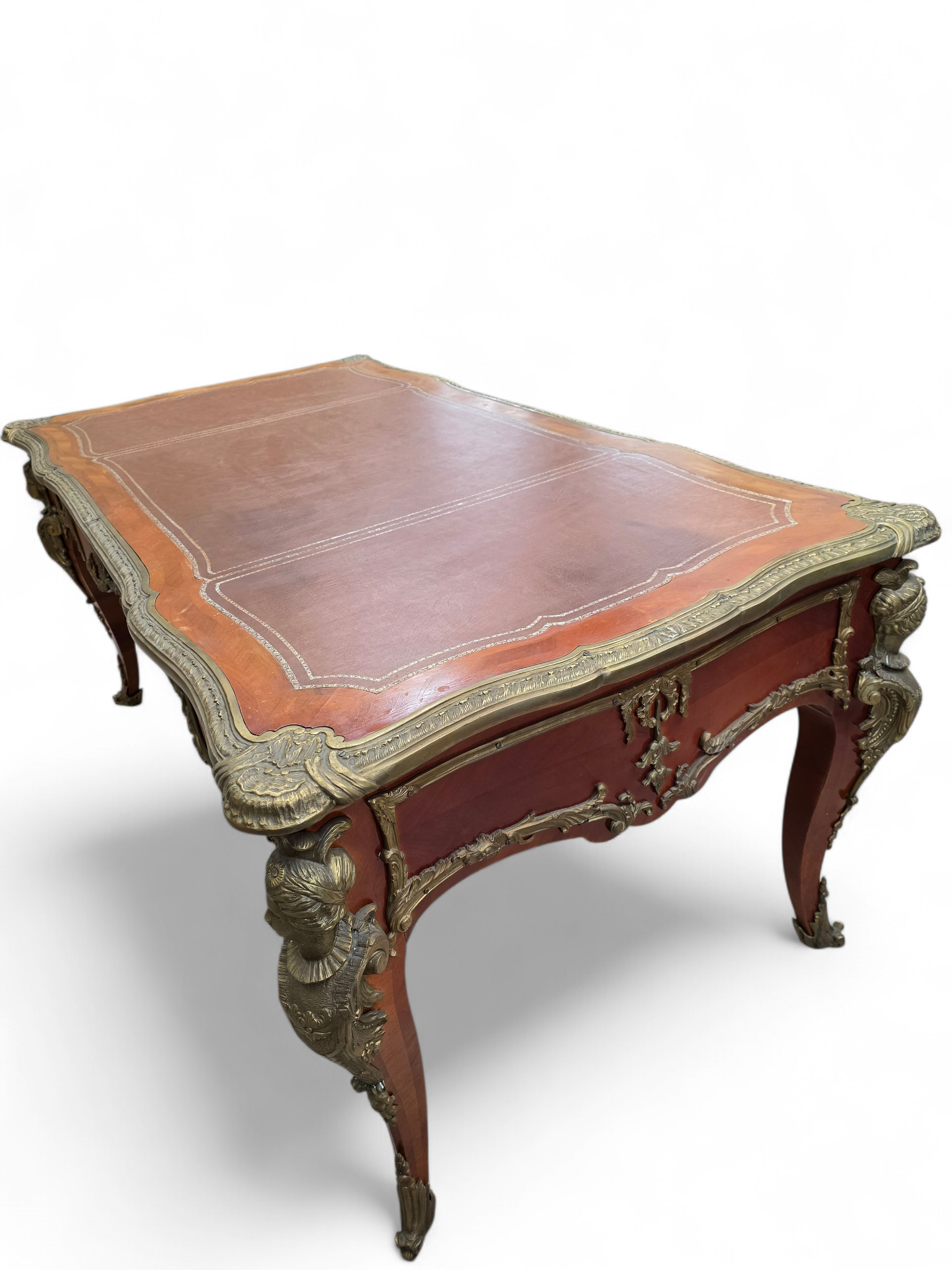 Antique Louis XV Style Inlaid Bureau Plat Writing Desk