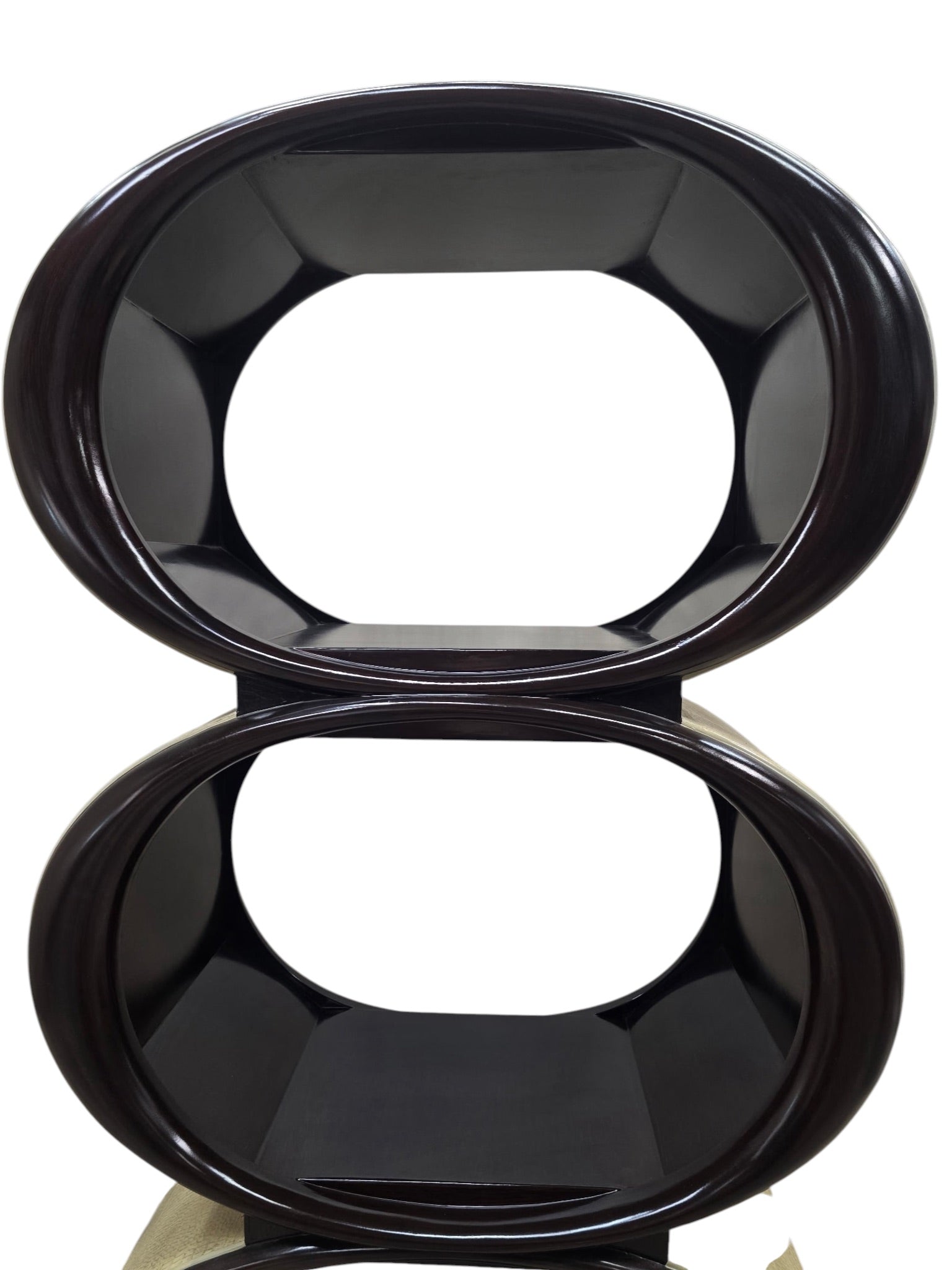 Hollywood Regency Sculptural Mahogany & Genuine Snakeskin Stacked Oval Étagère