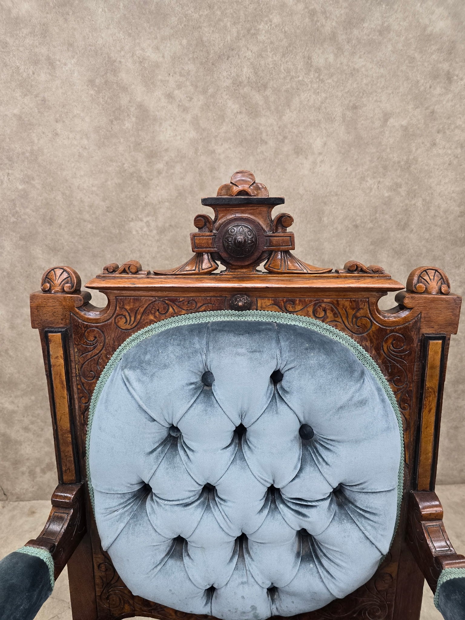 new - Antique Renaissance Revival Carved Chairs by John Jelliff - Set of 2