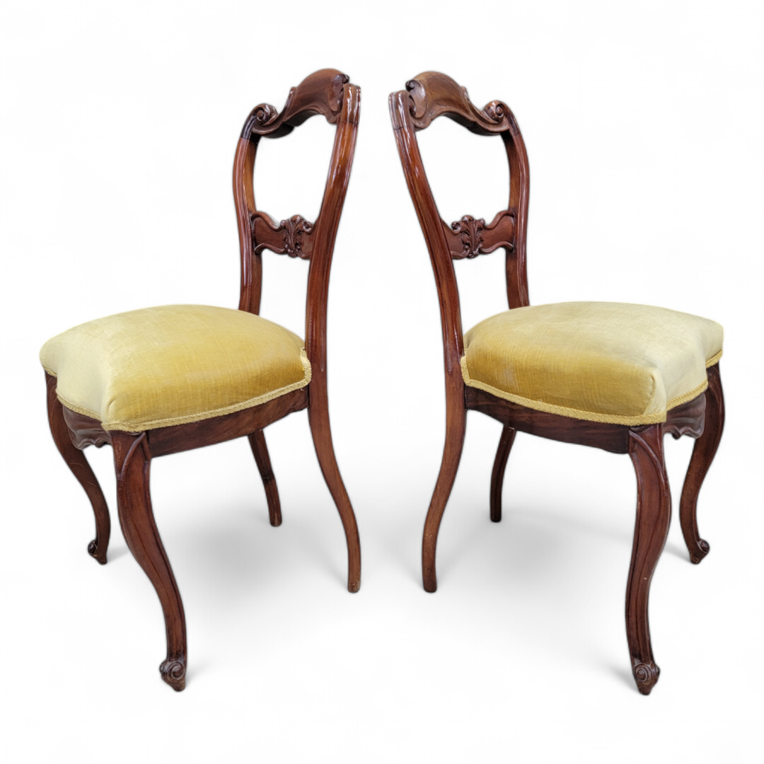 Antique French Victorian Carved Mahogany Accent Side Chairs - Pair