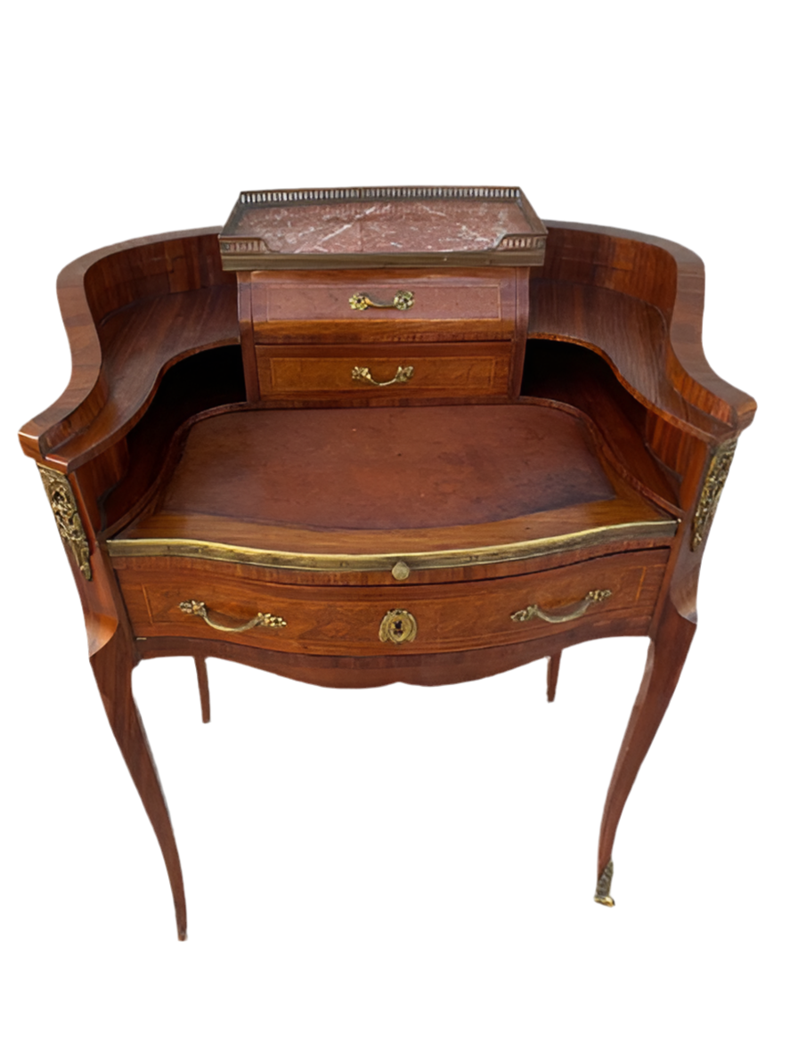 Antique French Louis Style Inlaid Petite Demilune Ladies Writing Desk