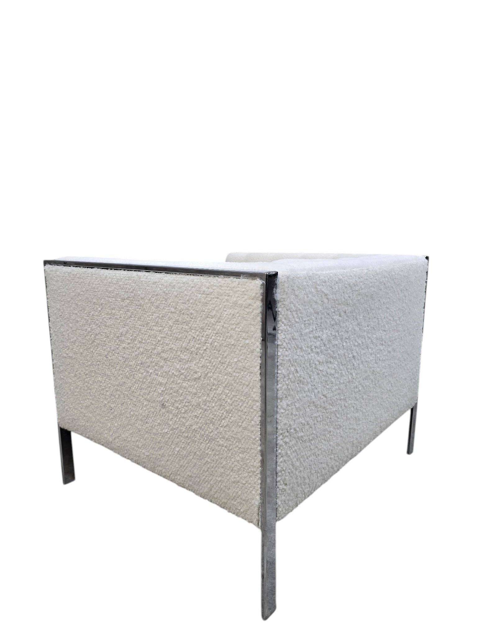 New - MCM Milo Baughman Style Chrome Base Cube Lounge Chair