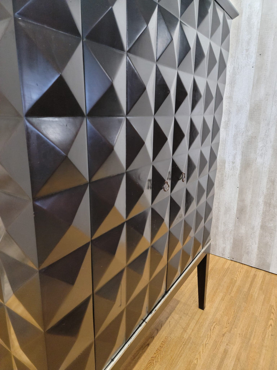Mid Century Modern Handmade Walnut Cabinet with Geo Diamond Texture