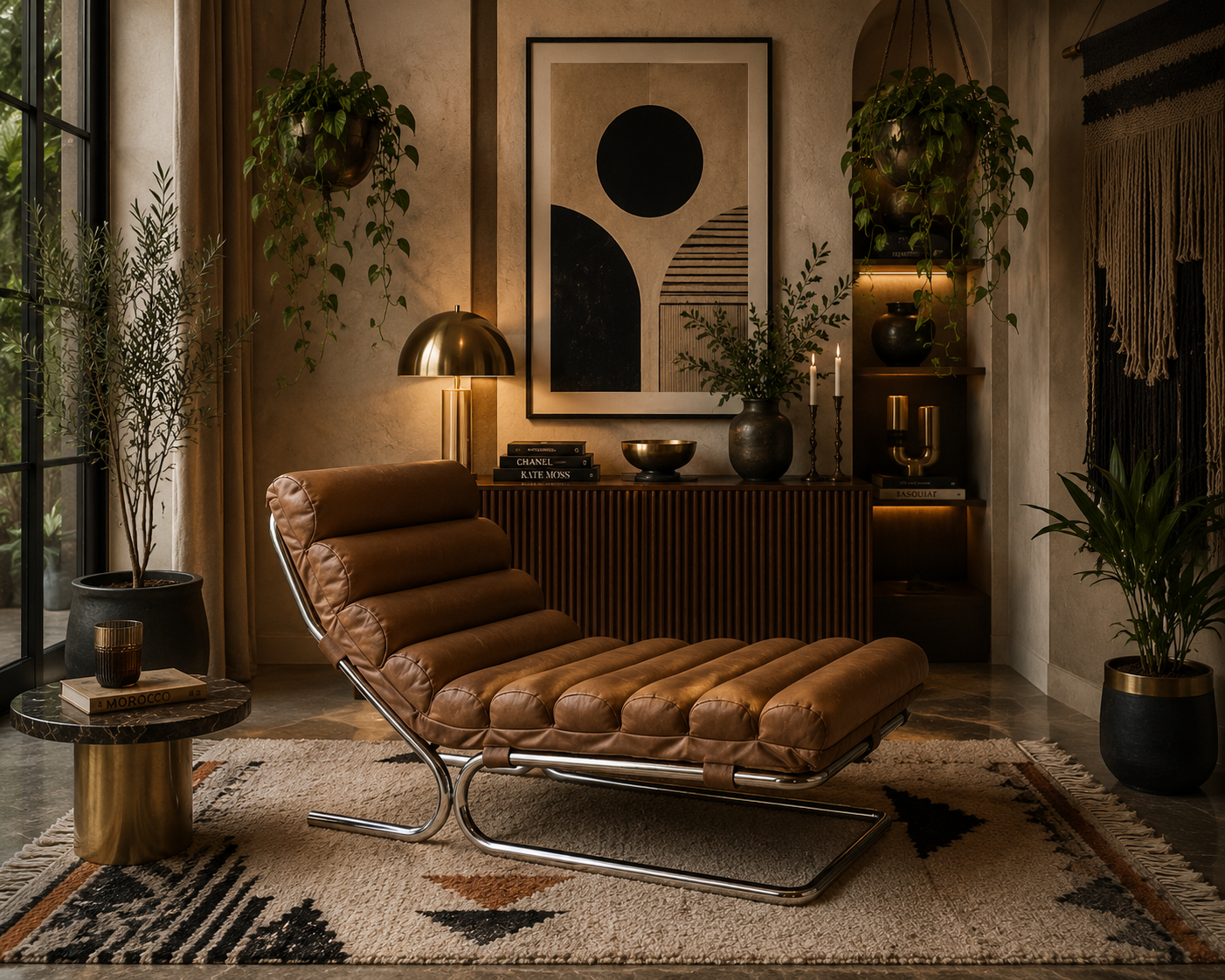 MCM Milo Baughman Style Chrome Chaise Lounge Chair Newly Reupholstered
