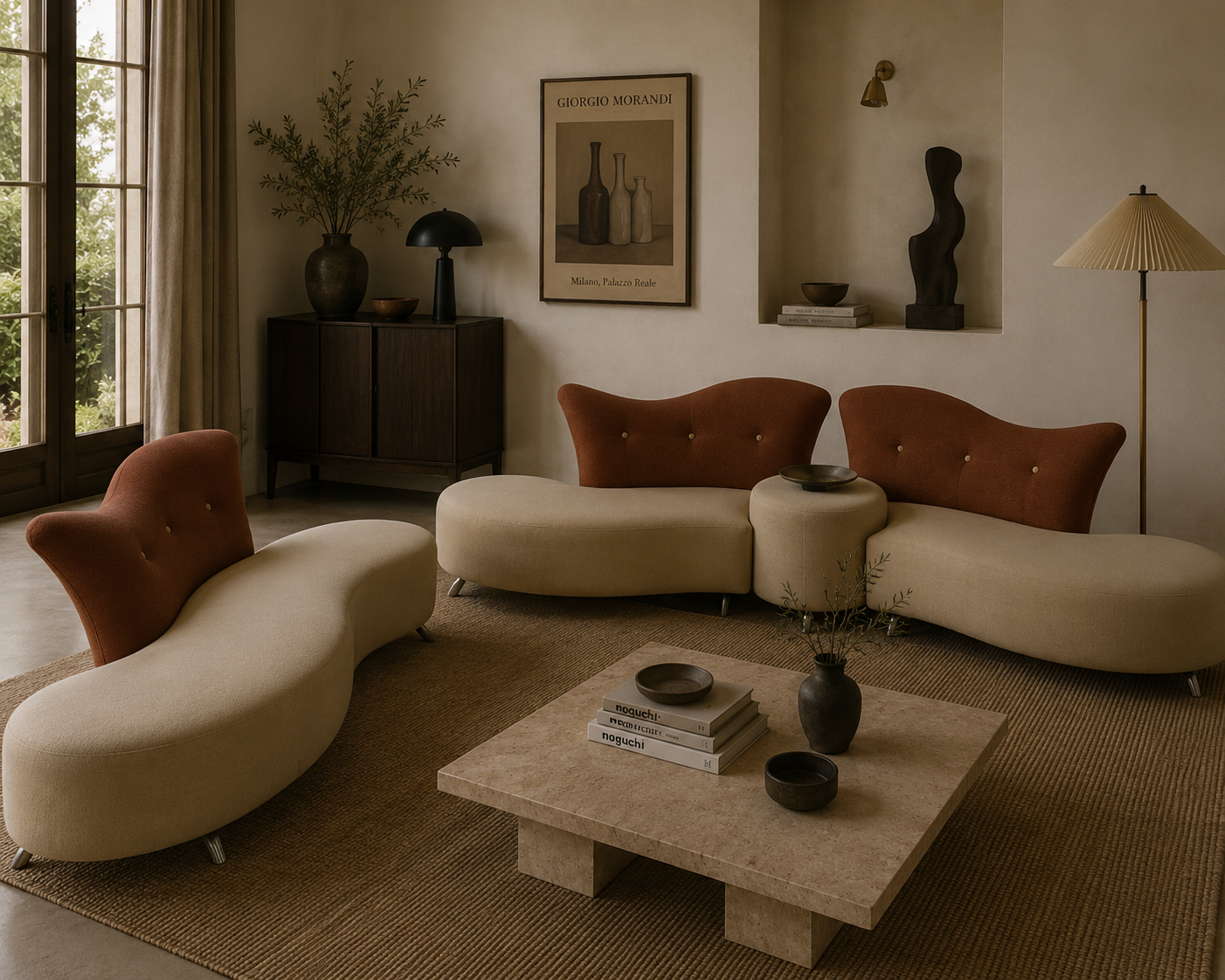 Postmodern Vladimir Kagan Style Serpentine Sofa Set