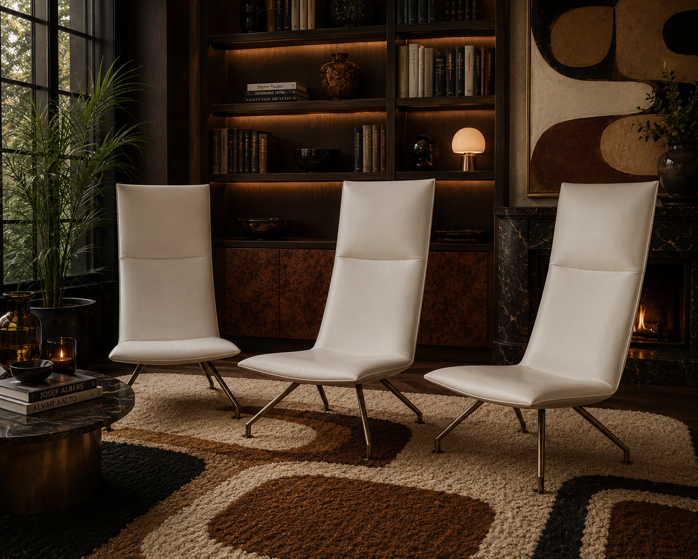 Modern Arne Jacobsen Style Mikasa High Back Lounge Chairs By Davis Furniture - Set of 3