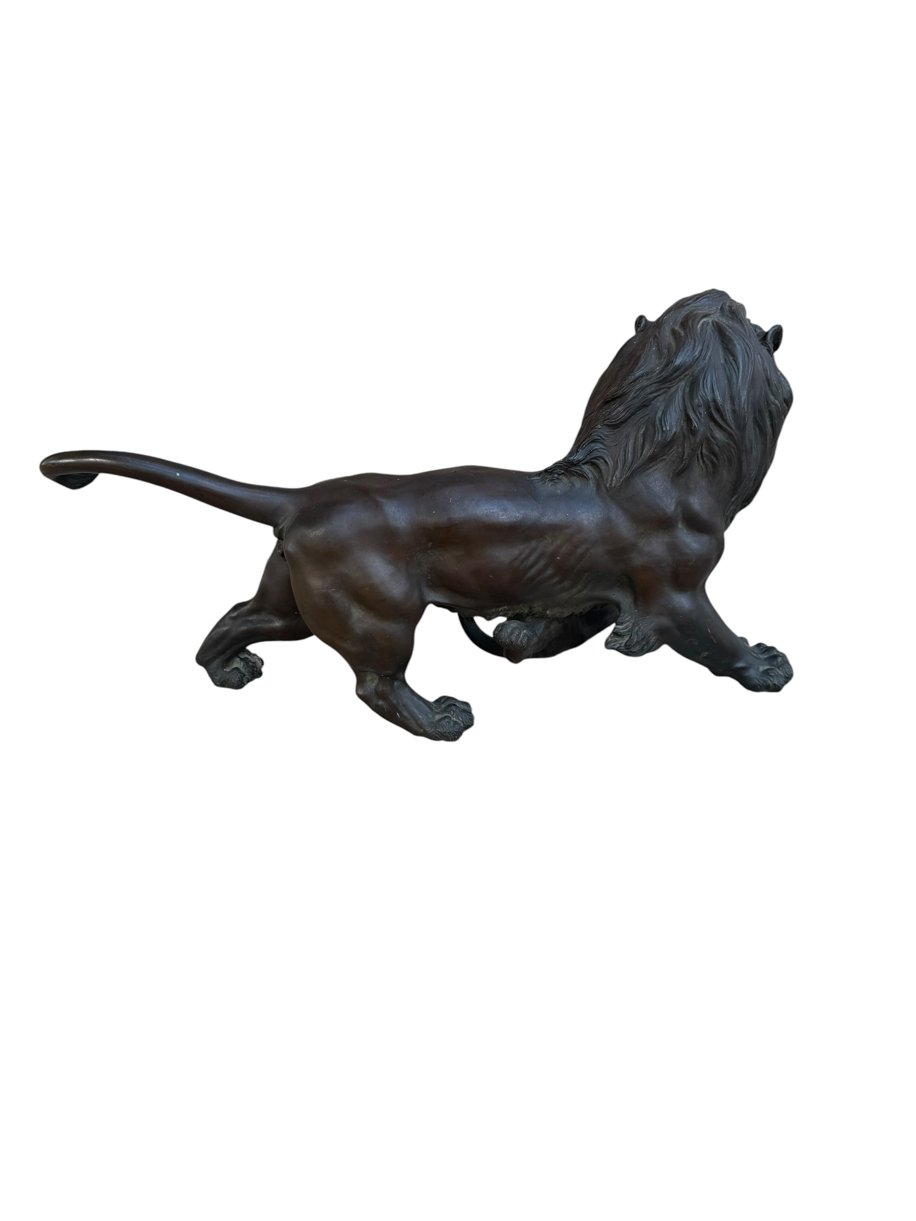 Antique Patinated Bronze Lion and Tiger Animalier Sculpture