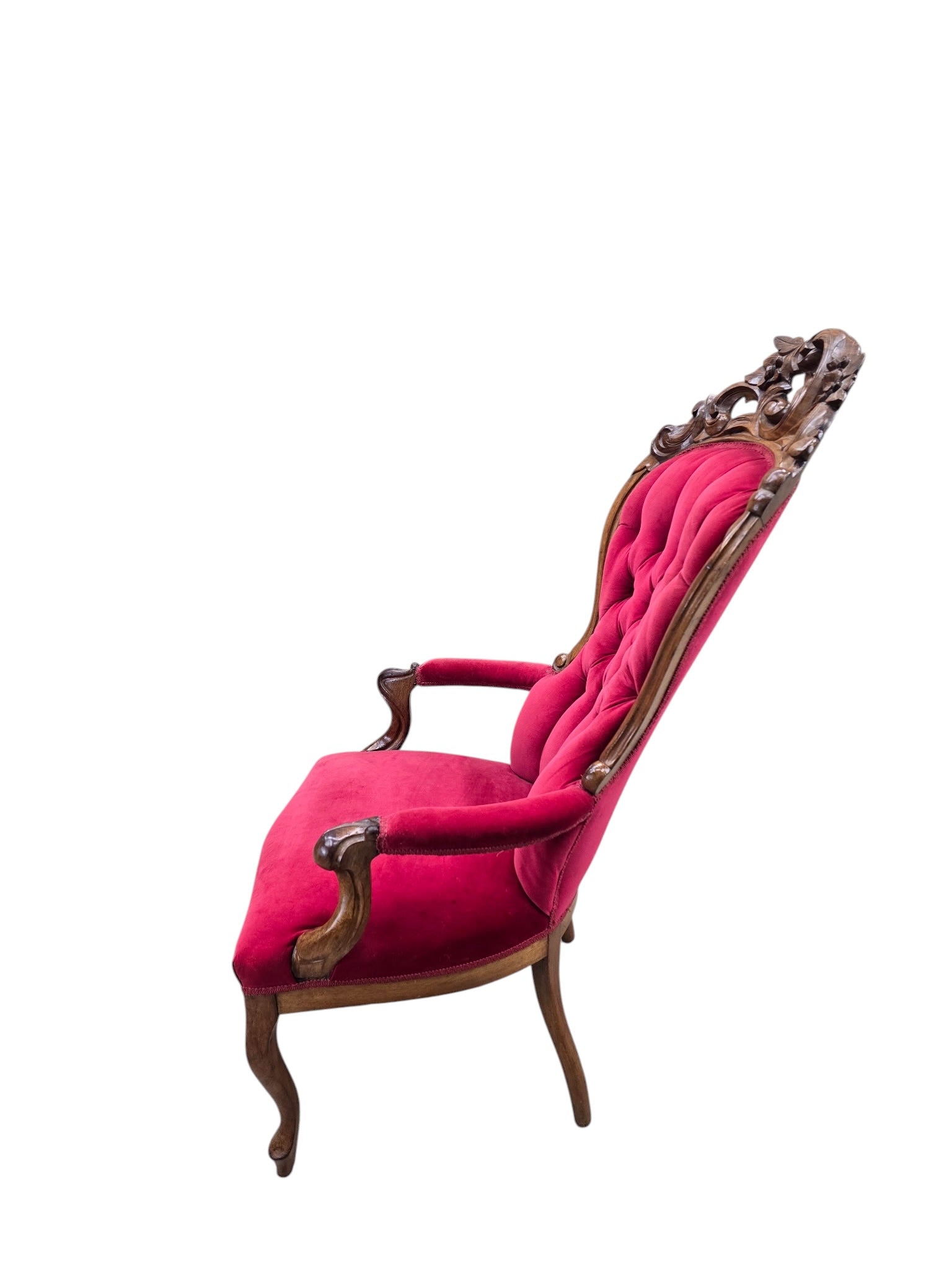 Vintage Victorian Style Tufted Red Velvet Armchair