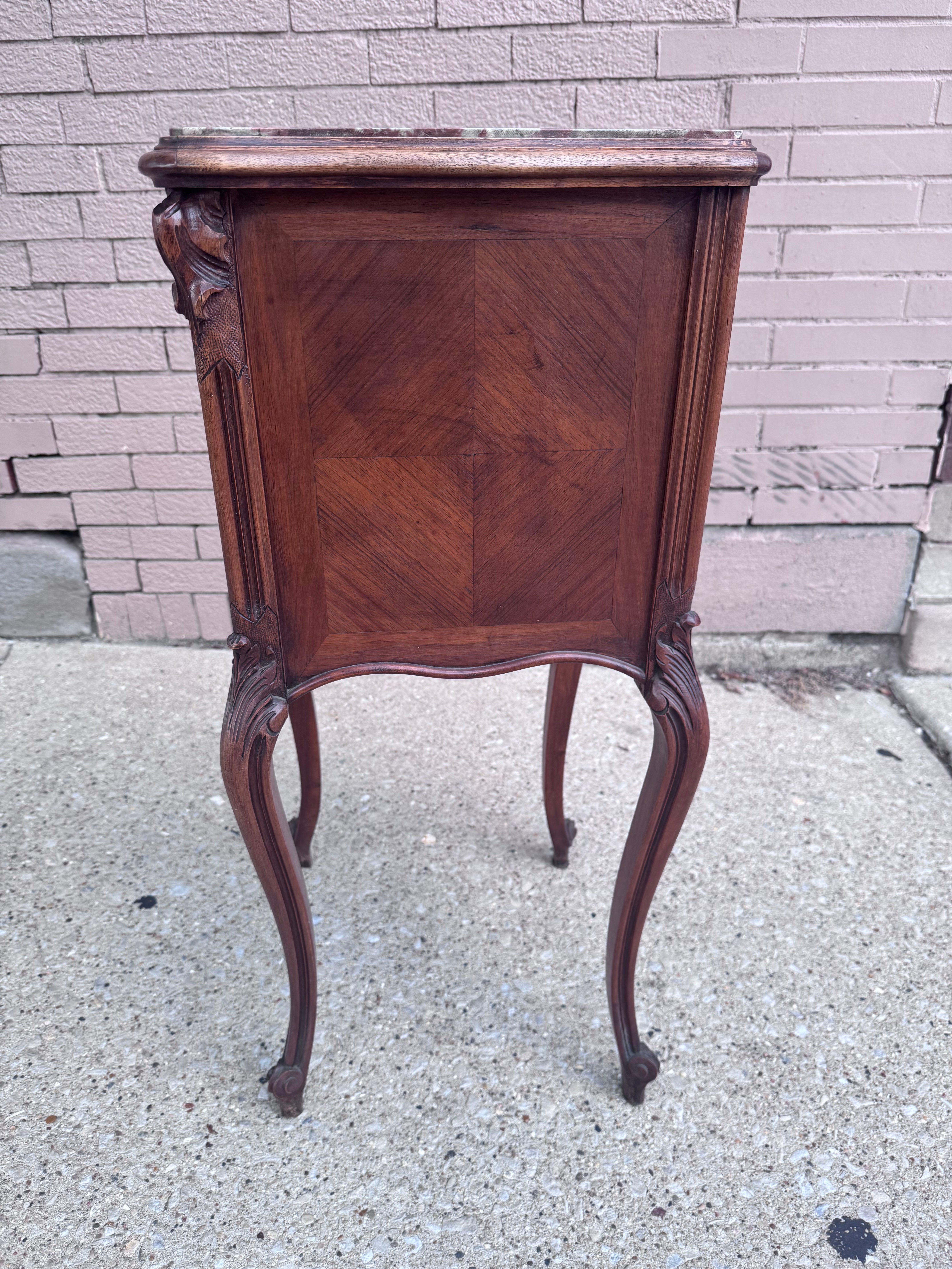 Antique French Louis XV Style Marble Top Smoking Accent Storage Table