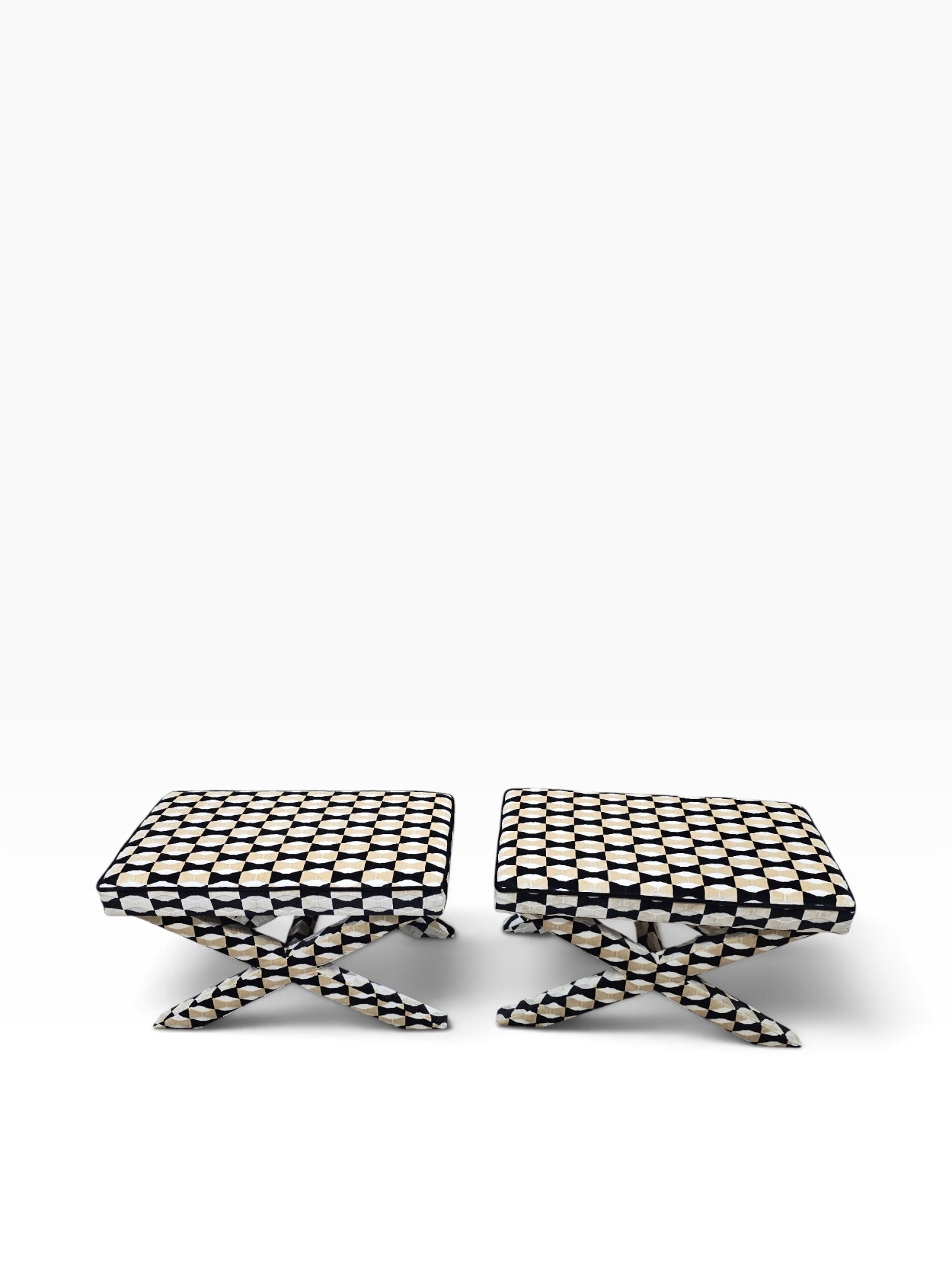 MCM X Base Ottomans/Benches Newly Reupholstered - Pair