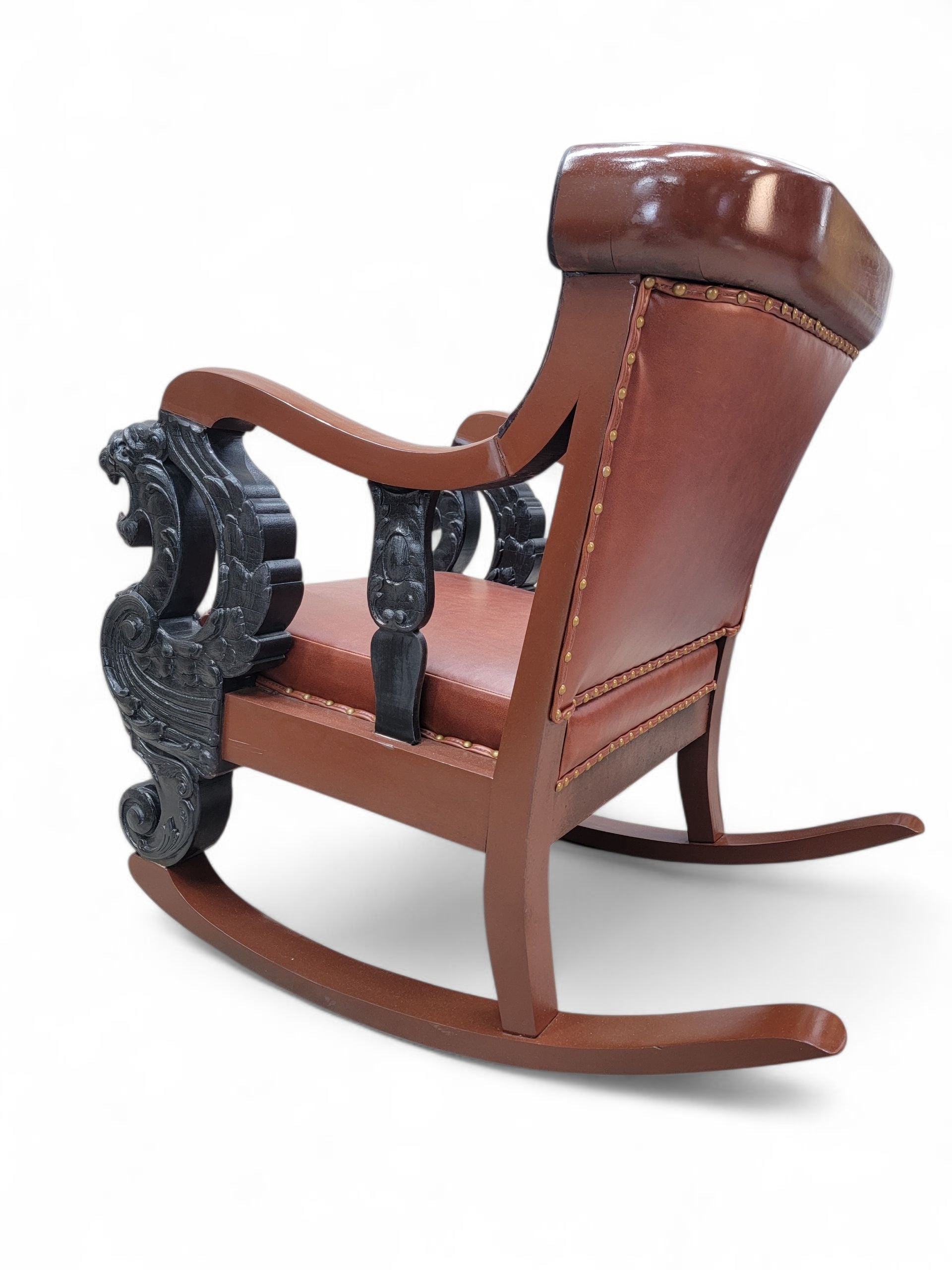 Antique R.J. Horner Style Carved Winged Griffin Tufted Parlor Set Newly Restored & Reupholstered in Leather - 3 Piece Set