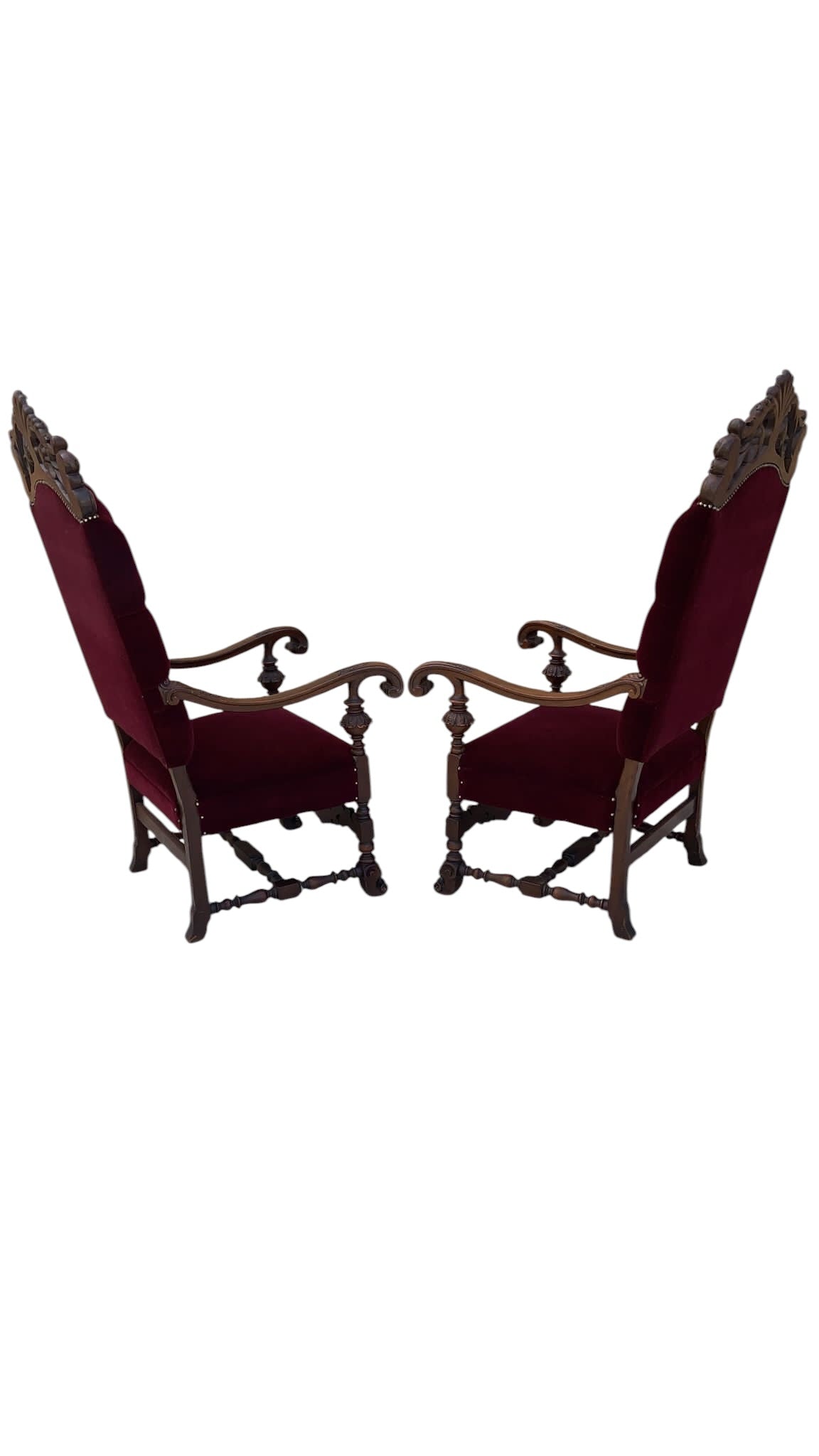 Antique French Regency Style Caved Throne Chairs Newly Reupholstered  - Pair