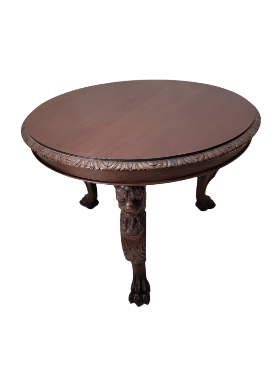 Antique French Figural Carved Ornate Oak Center Accent Entryway Table