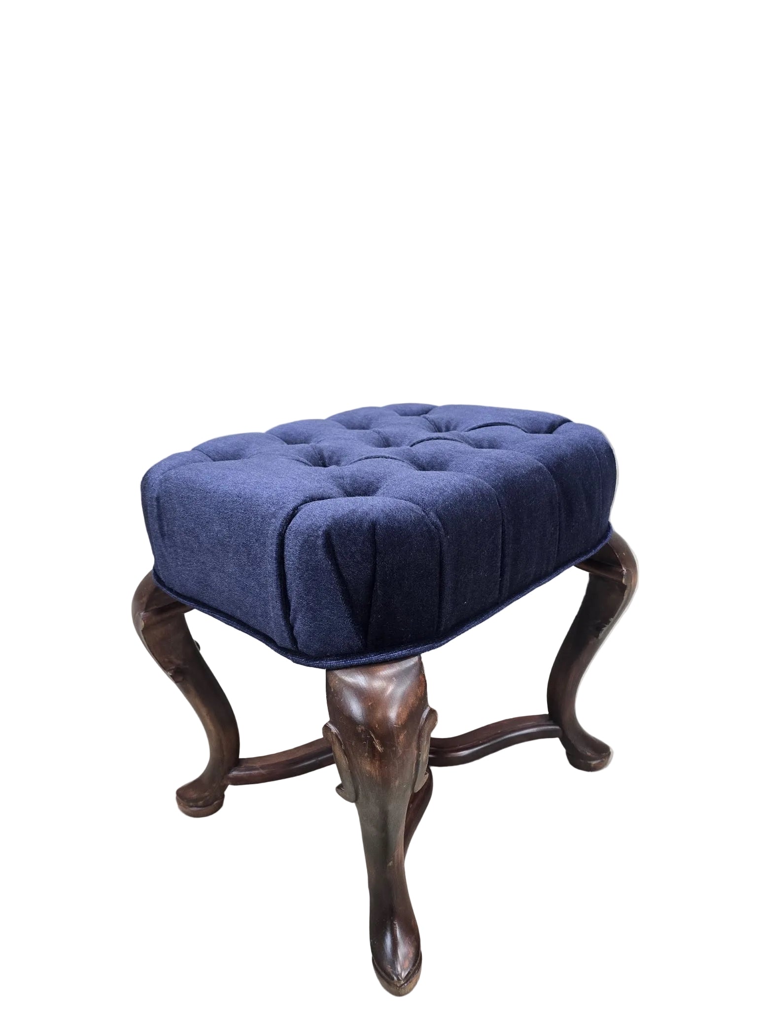 New - Antique Carved Ottomans Newly Reupholstered  - Pair