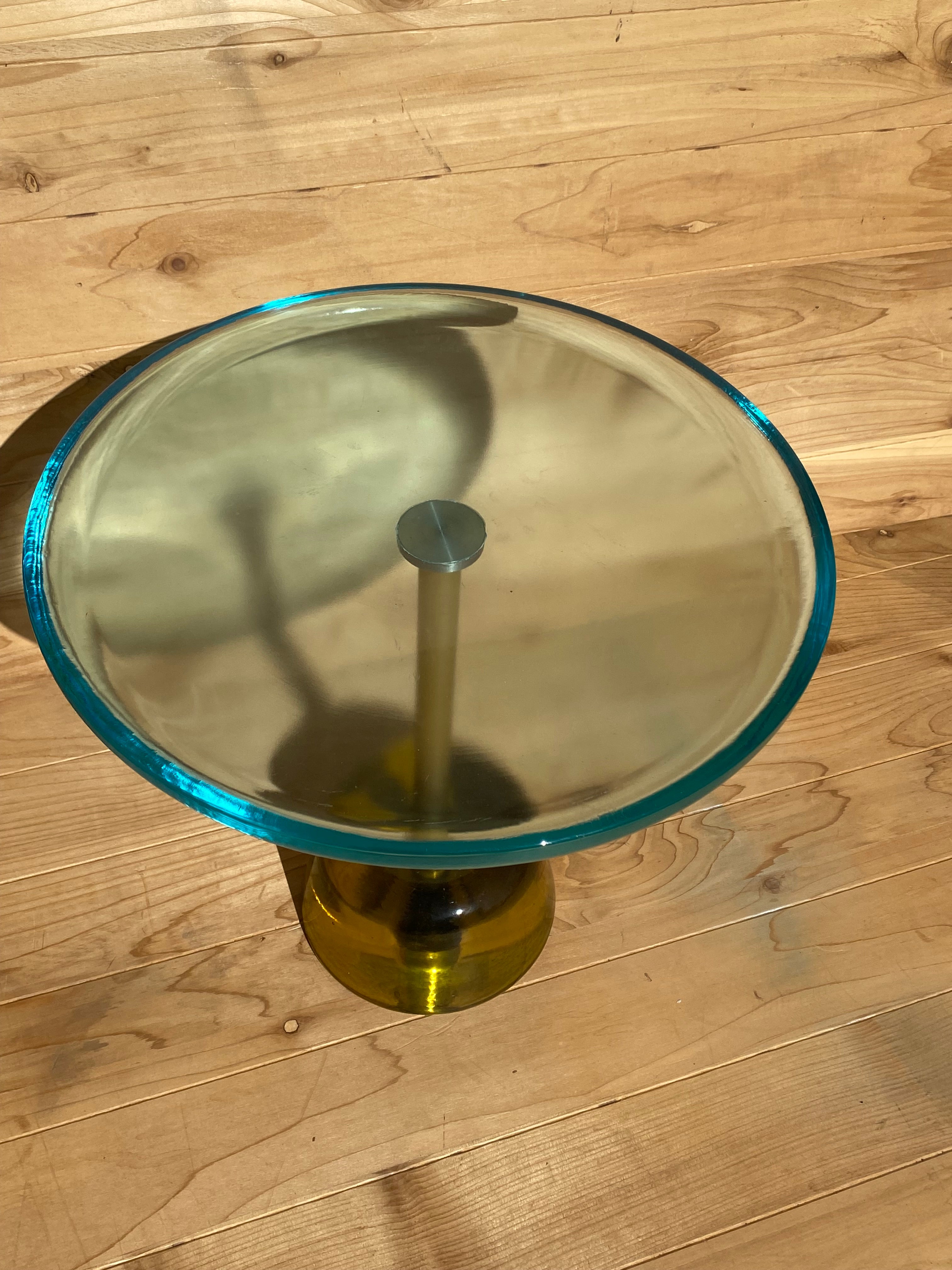 Postmodern Pina Low Aqua Blue Brass Side Table by Pulpo