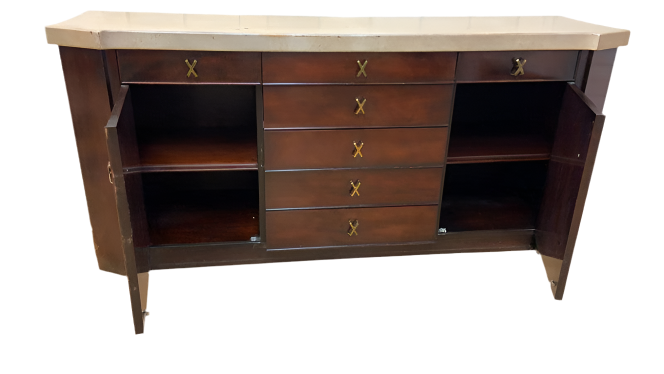 Mid Century Modern Paul Frankl for Johnson Furniture Company Cork and Mahogany Credenza
