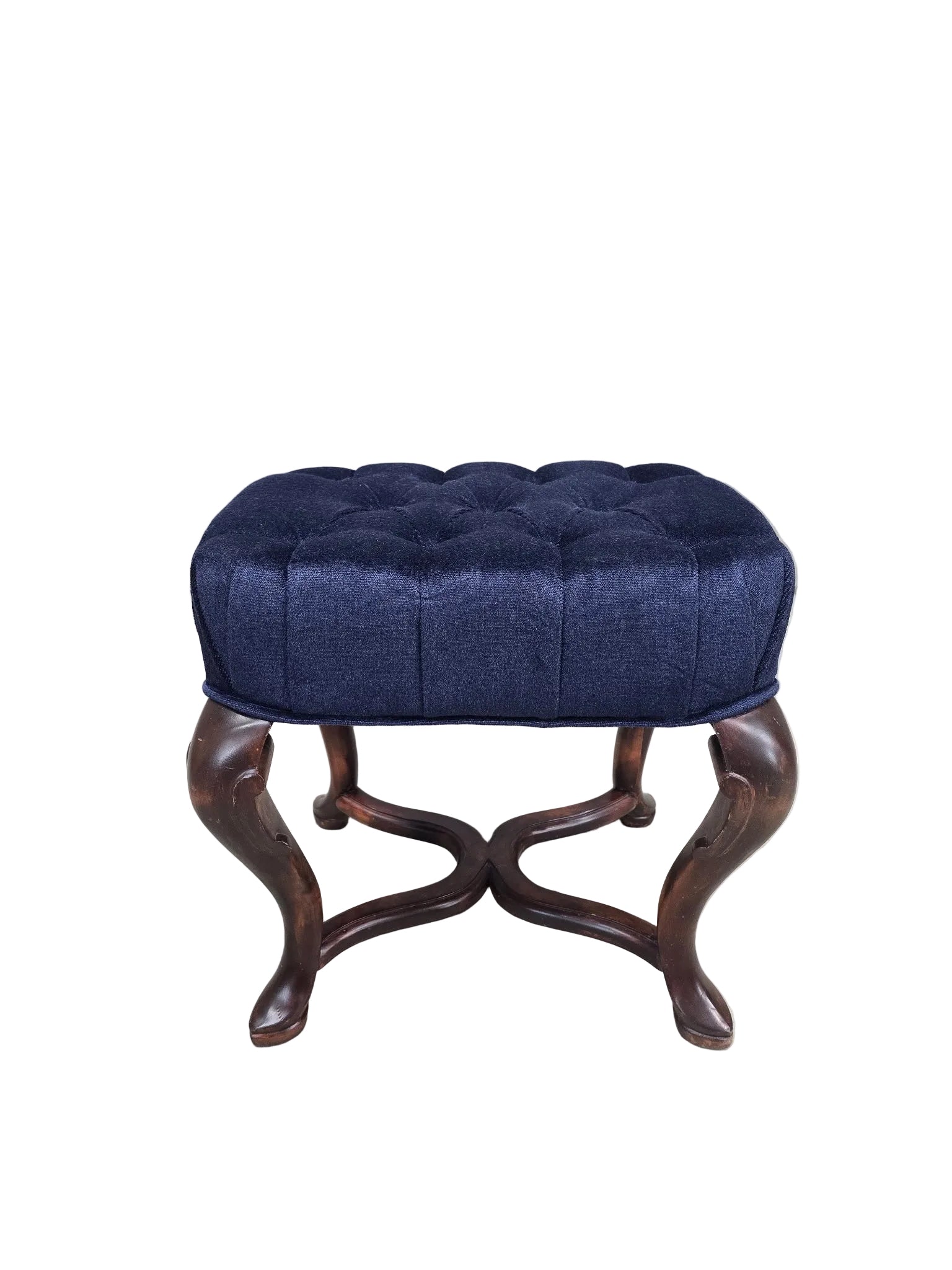 New - Antique Carved Ottomans Newly Reupholstered  - Pair