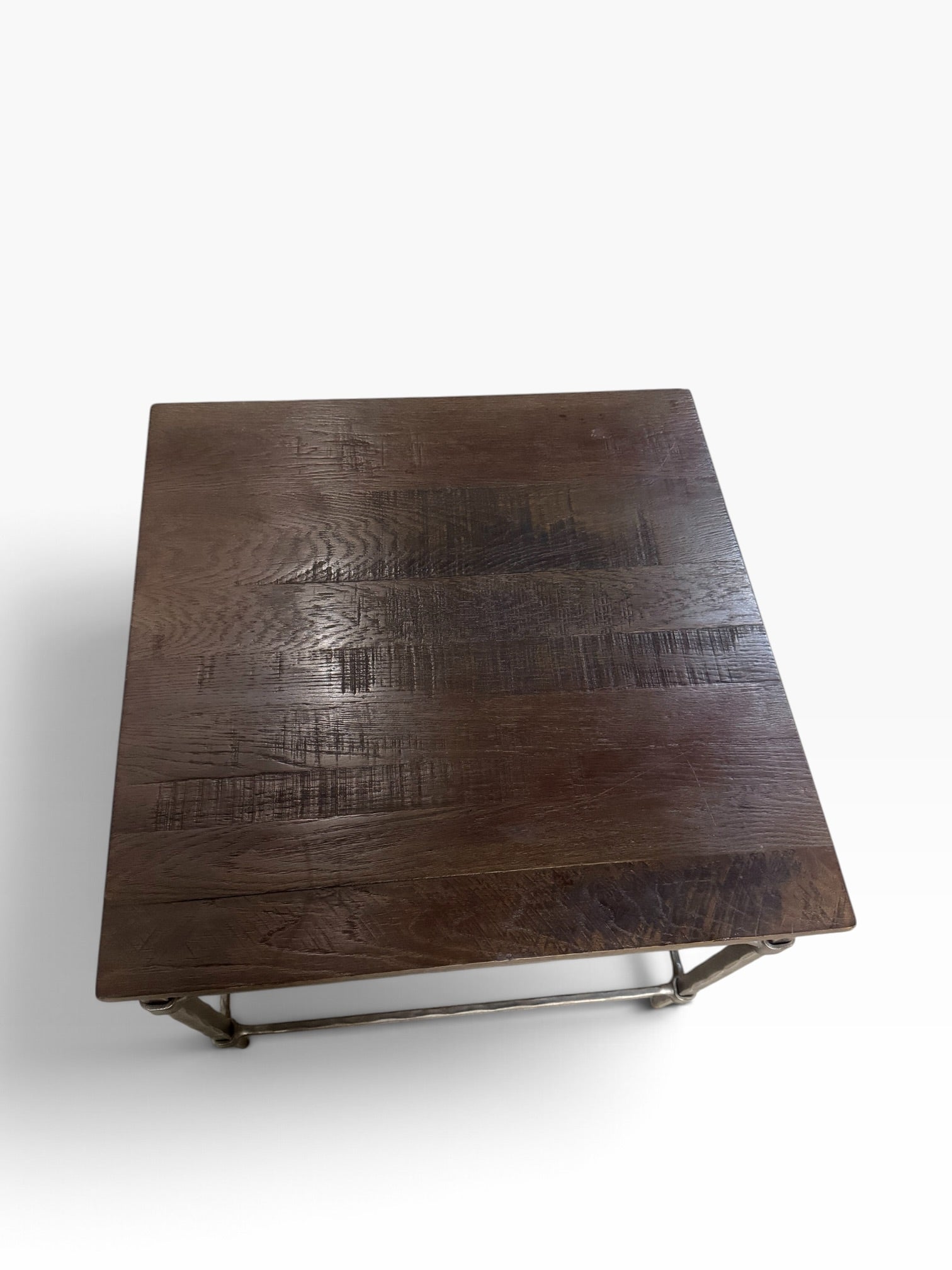 Rustic Industrial Ethan Allen Vida Reclaimed Wood and Hammered Iron Side Table