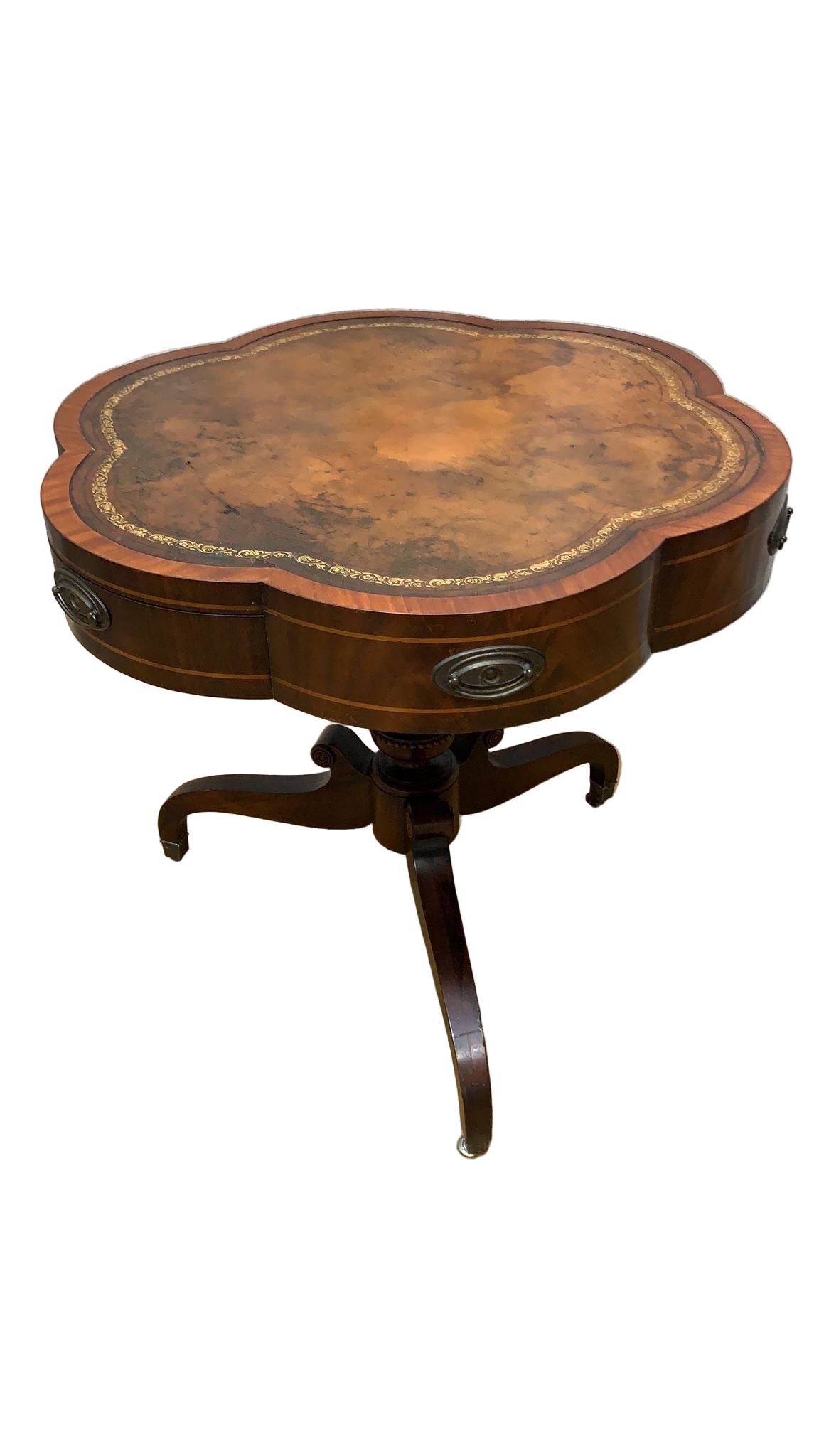 Vintage Clover Banded Flame Mahogany Drum Side Table